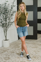 Everyday Edge Knit Henley Tank in Camo Green Womens Ave Shops- Tilden Co.