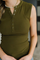 Everyday Edge Knit Henley Tank in Camo Green Womens Ave Shops- Tilden Co.