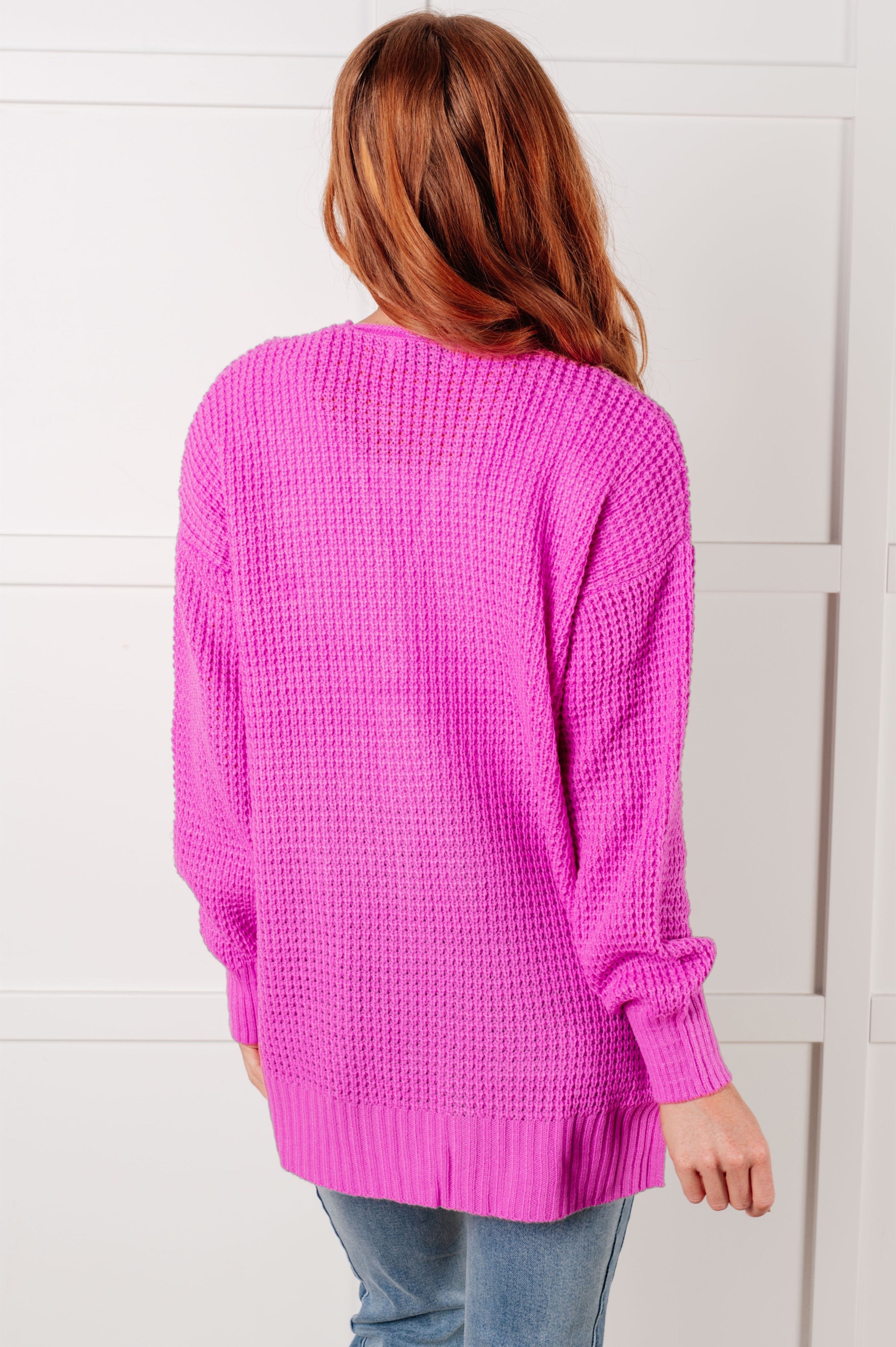 Everything Layer Waffle Knit Open Front Cardigan in Bright Mauve Layers Ave Shops- Tilden Co.