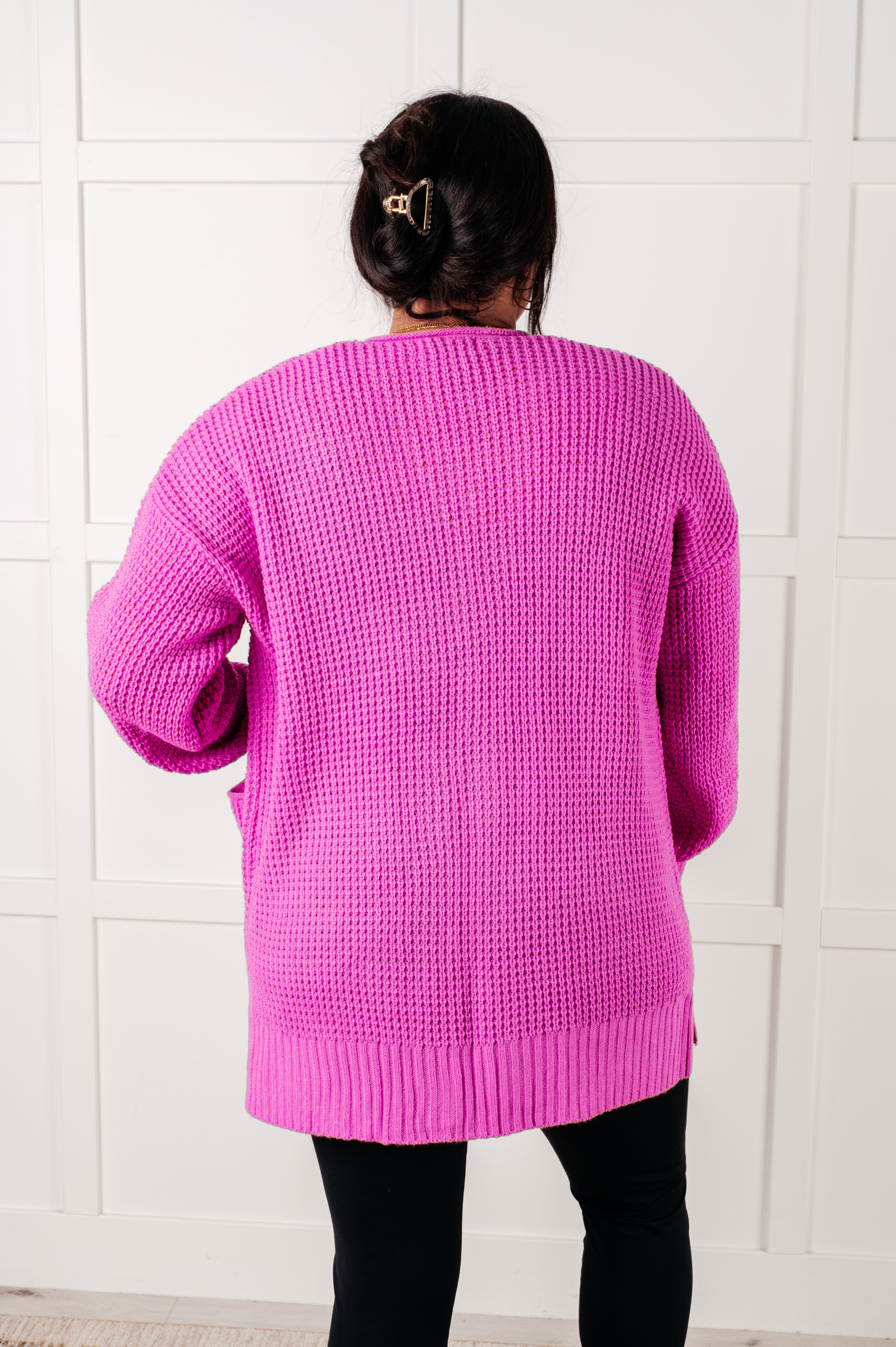 Everything Layer Waffle Knit Open Front Cardigan in Bright Mauve Layers Ave Shops- Tilden Co.