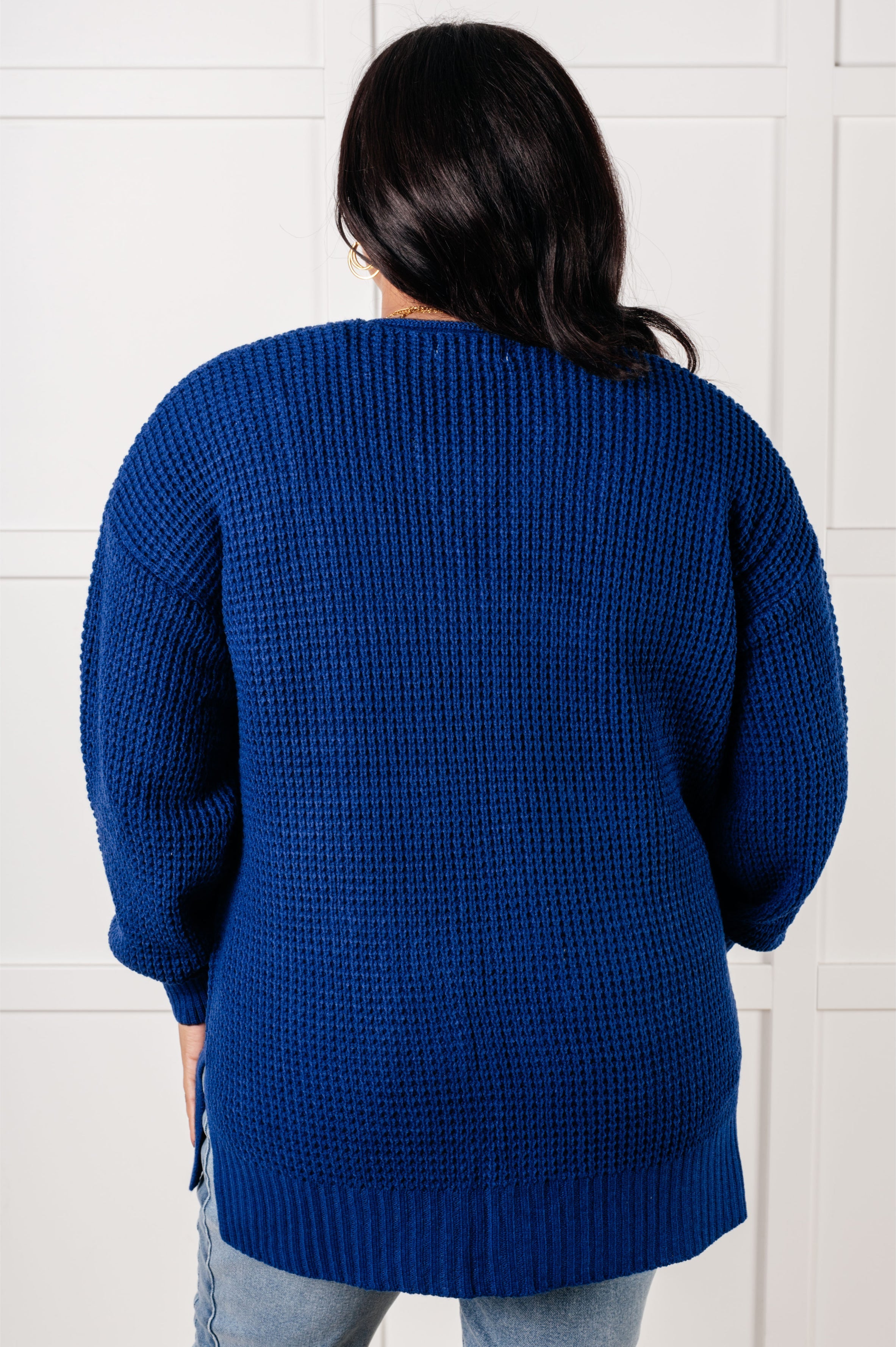 Everything Layer Waffle Knit Open Front Cardigan in Light Navy Layers Ave Shops- Tilden Co.