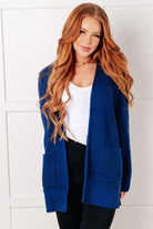 Everything Layer Waffle Knit Open Front Cardigan in Light Navy Layers Ave Shops- Tilden Co.