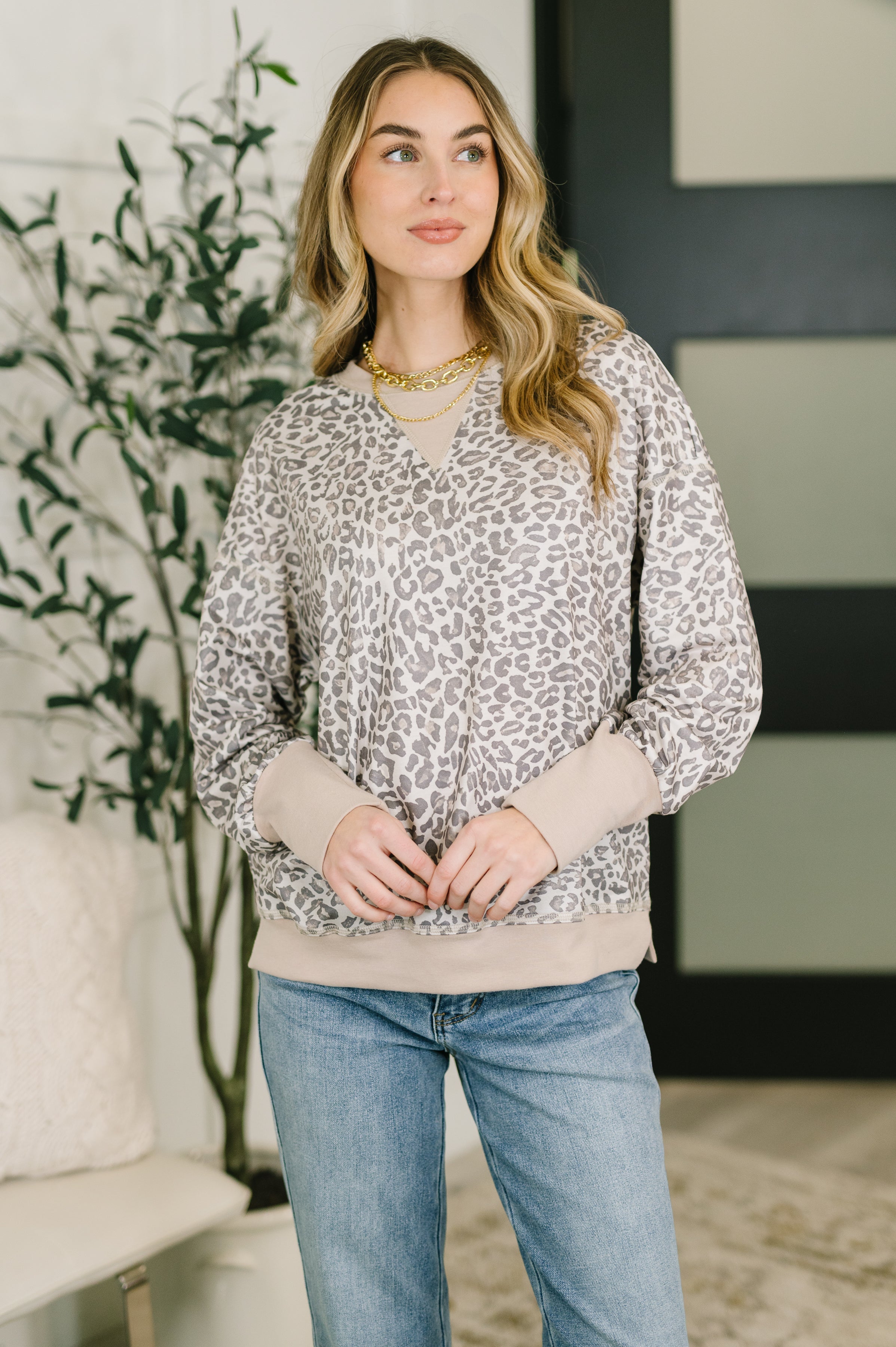 Everything You Need Patchwork Crew Neck Pullover Sweater Ave Shops- Tilden Co.