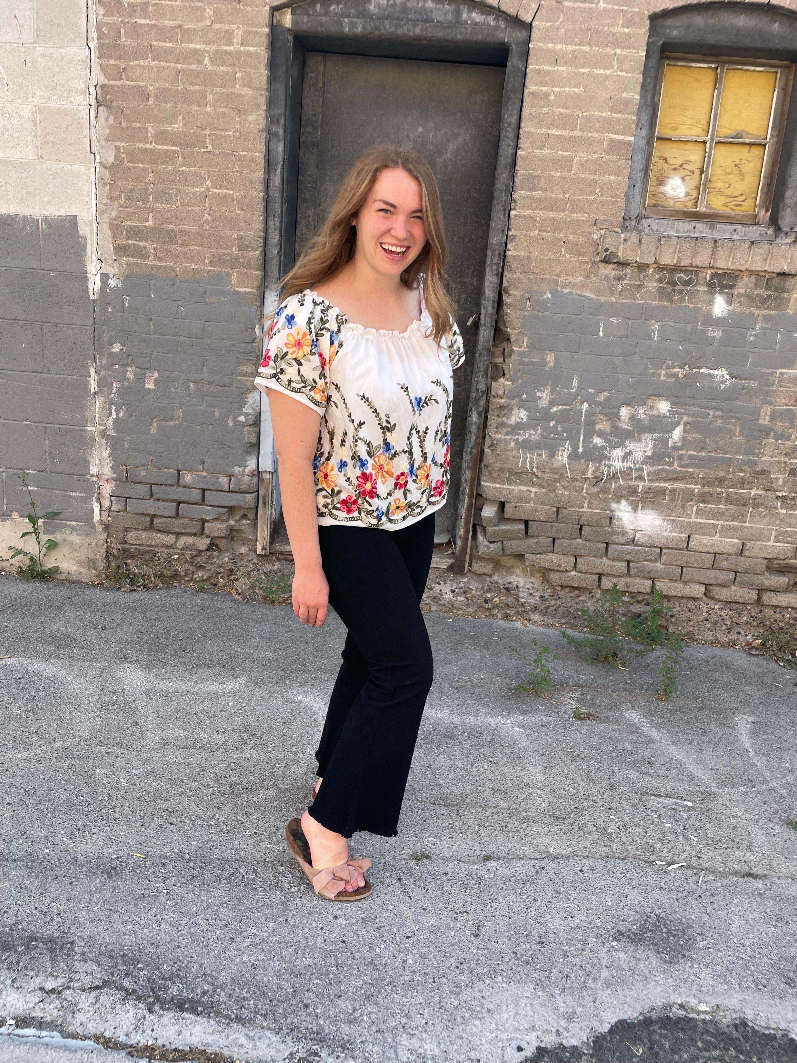 Floral Embroidered Two Way Off The Shoulder Blouse Blouse so me- Tilden Co.
