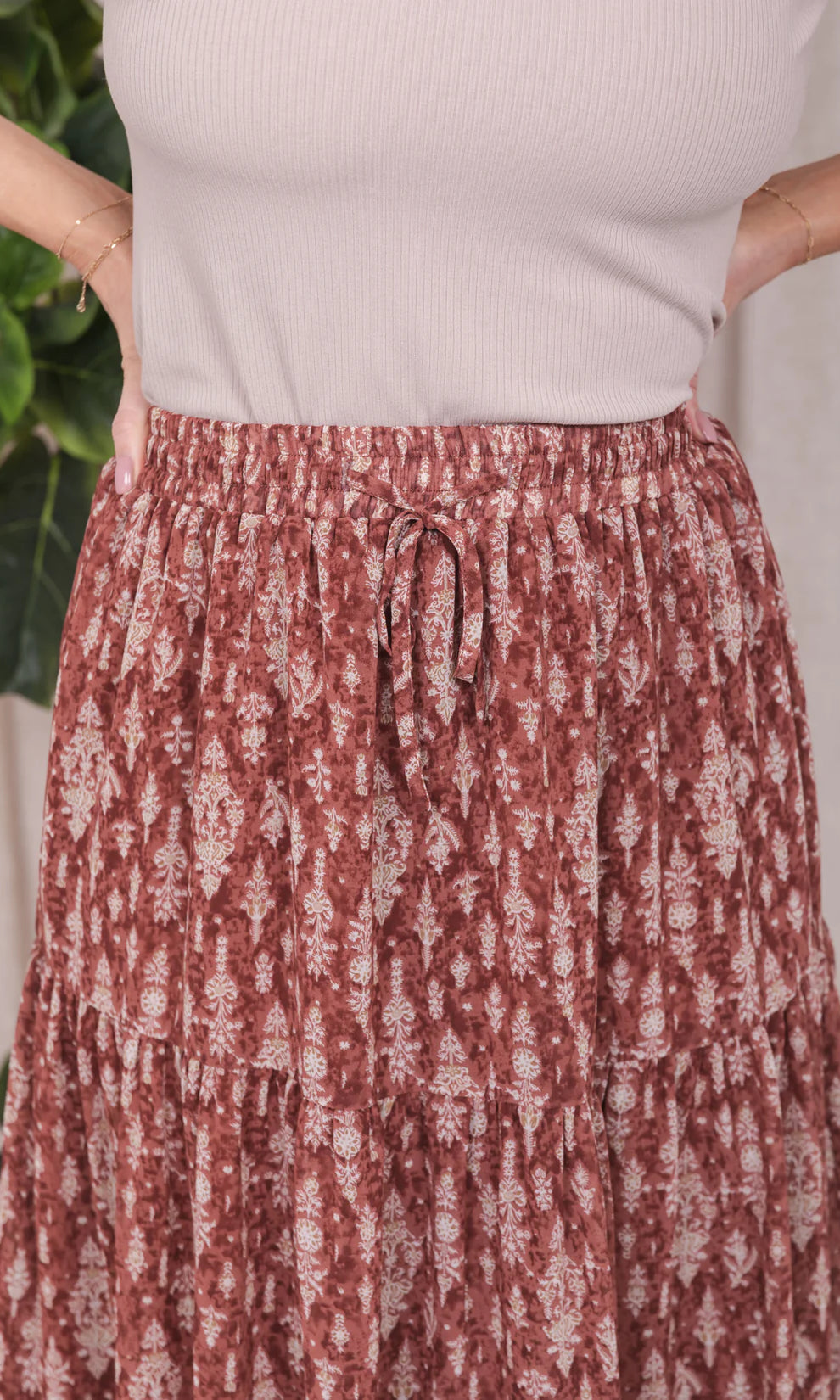 Tiered Maxi Skirt in Floral Damask    Skirt Mikarose- Tilden Co.
