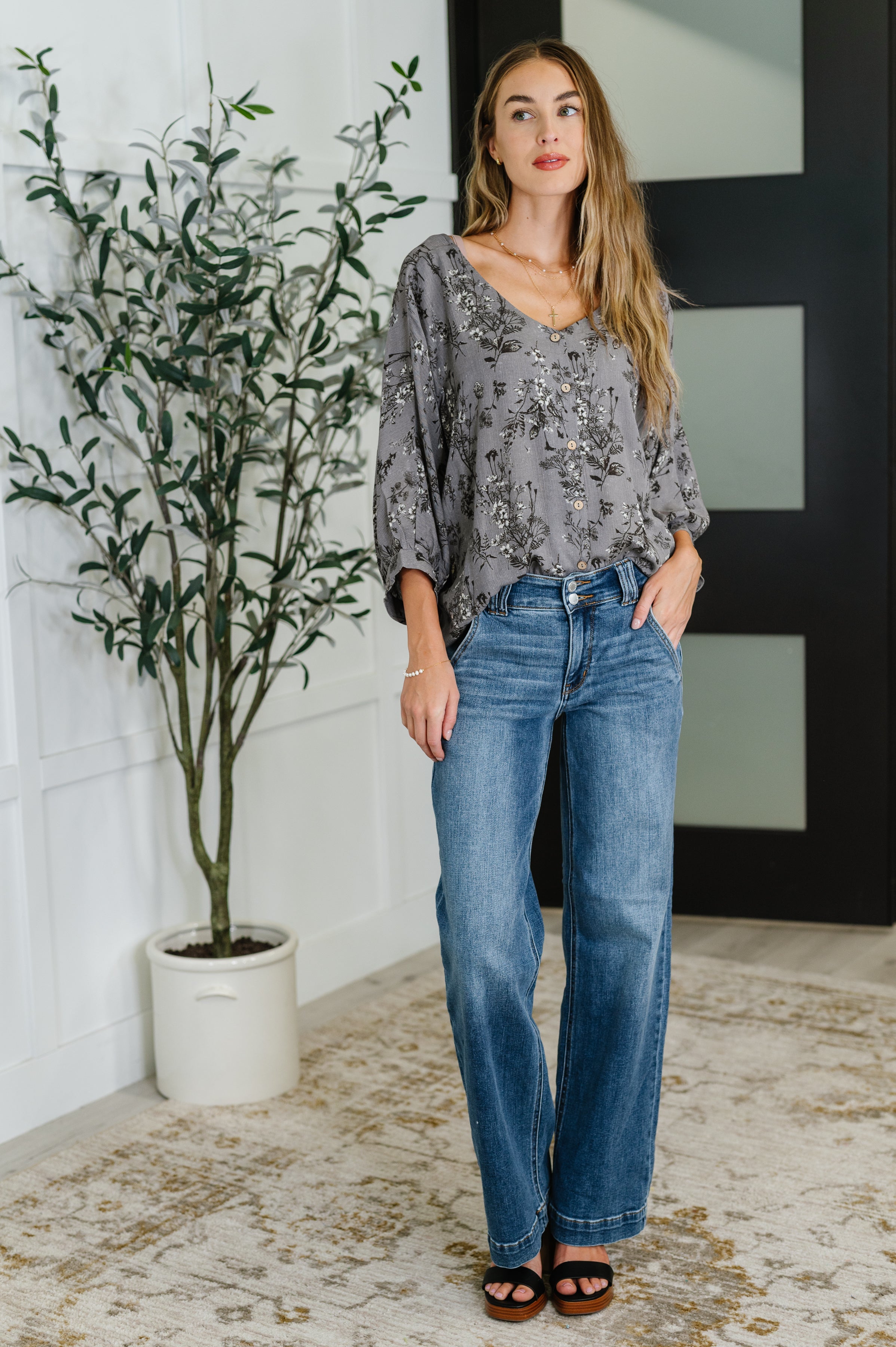 Falling in Deep Crinkle Woven Blouse Dune Grey Womens Ave Shops- Tilden Co.