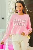 Feelin Festive Pink Sweater Womens Ave Shops- Tilden Co.