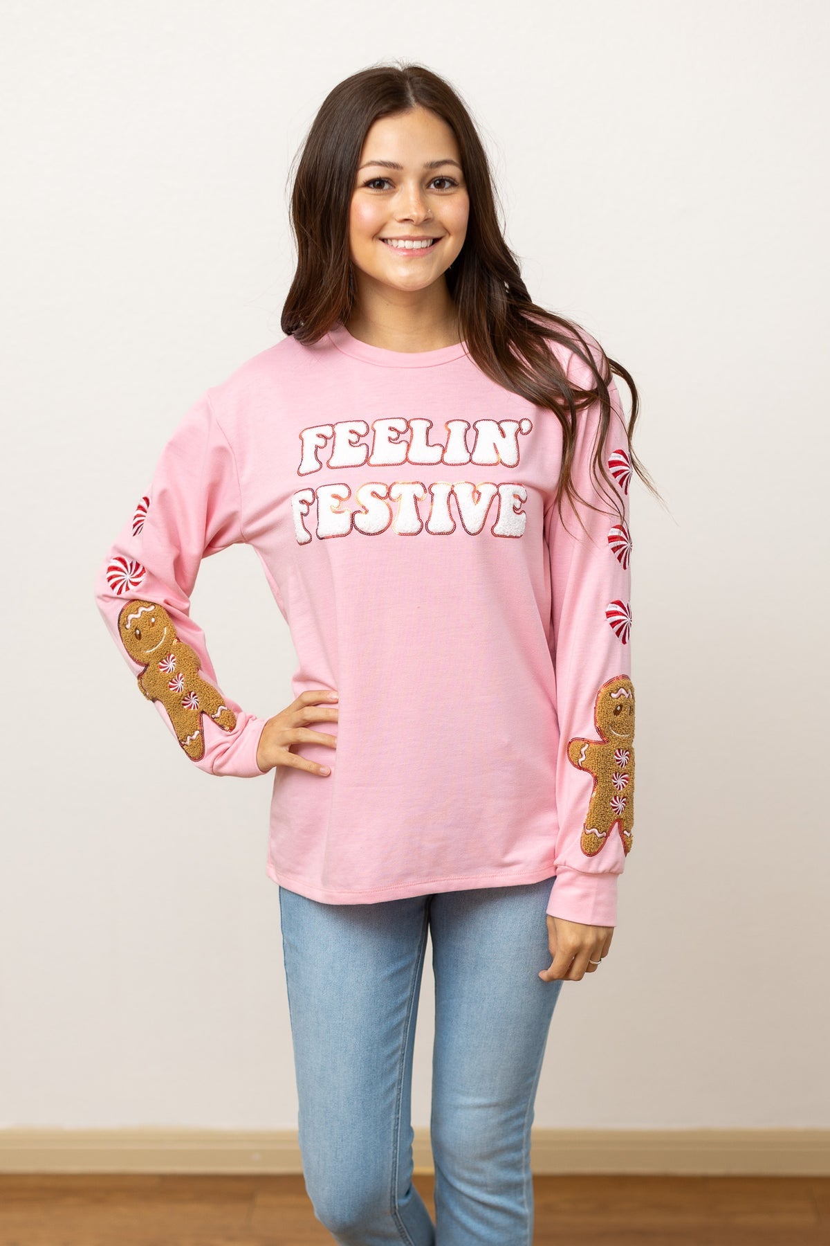 Feelin Festive Pink Sweater Womens Ave Shops- Tilden Co.