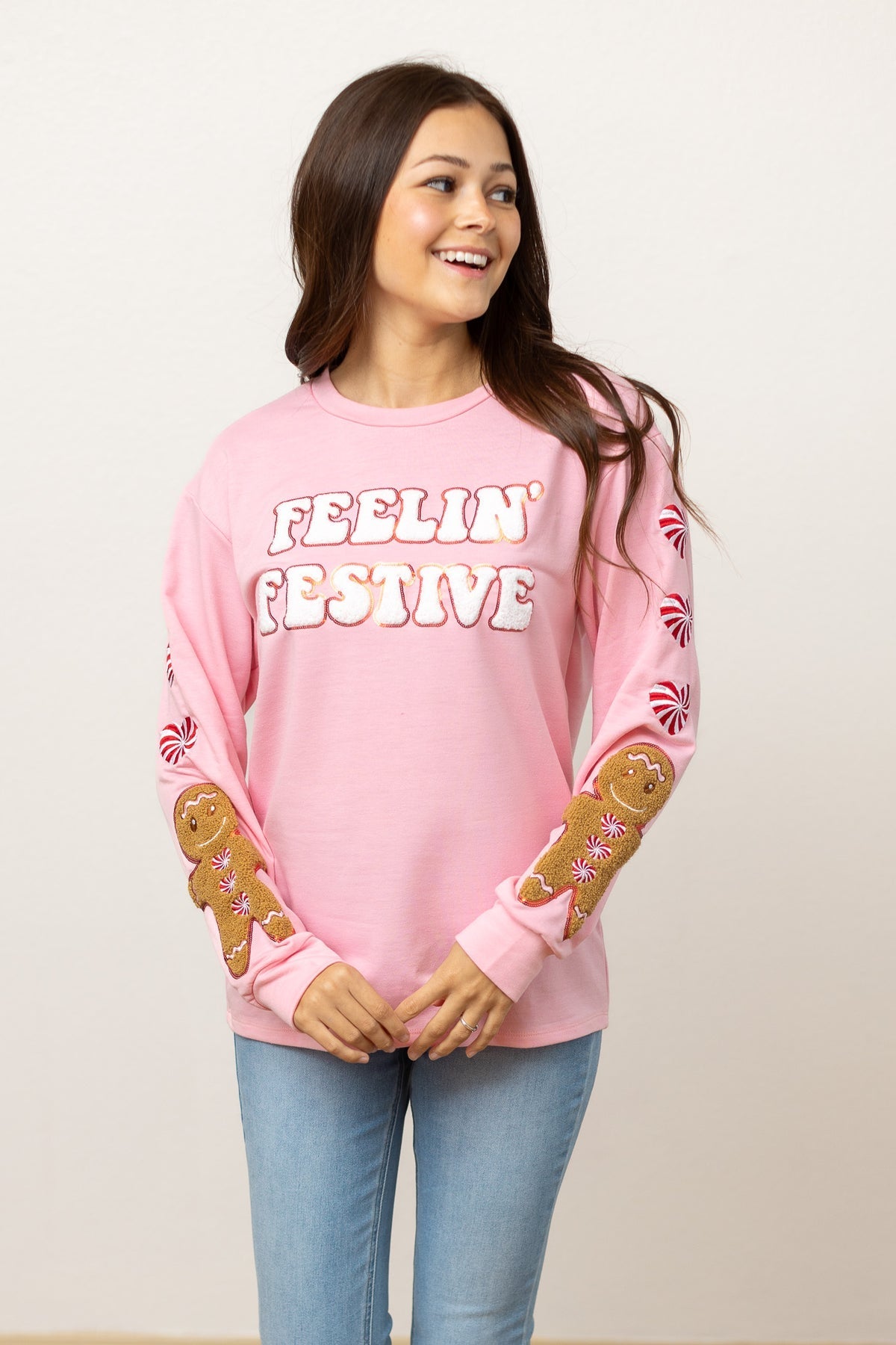 Feelin Festive Pink Sweater Womens Ave Shops- Tilden Co.