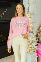 Feelin Festive Pink Sweater Womens Ave Shops- Tilden Co.