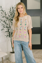 Feel so Fine Embroidered Knit Top T-Shirt Ave Shops- Tilden Co.
