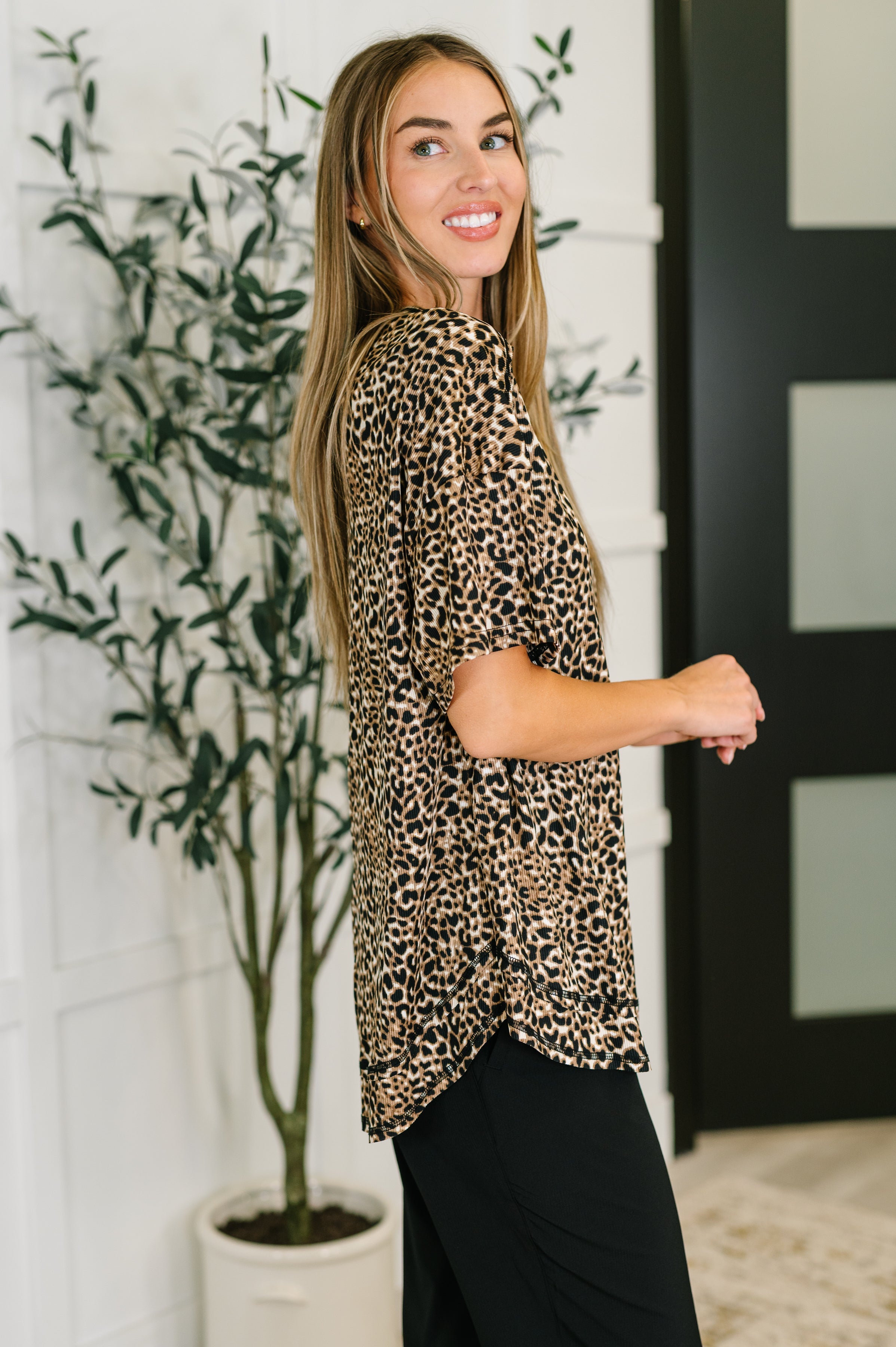 Feline Fine Ribbed Knit Relaxed Tee in Mocha Womens Ave Shops- Tilden Co.