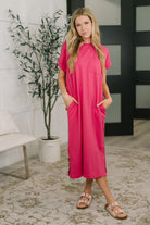 Fix You Right Up Short Sleeve Midi Dress in Hot Pink Midi Dress Ave Shops- Tilden Co.
