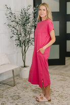 Fix You Right Up Short Sleeve Midi Dress in Hot Pink Midi Dress Ave Shops- Tilden Co.