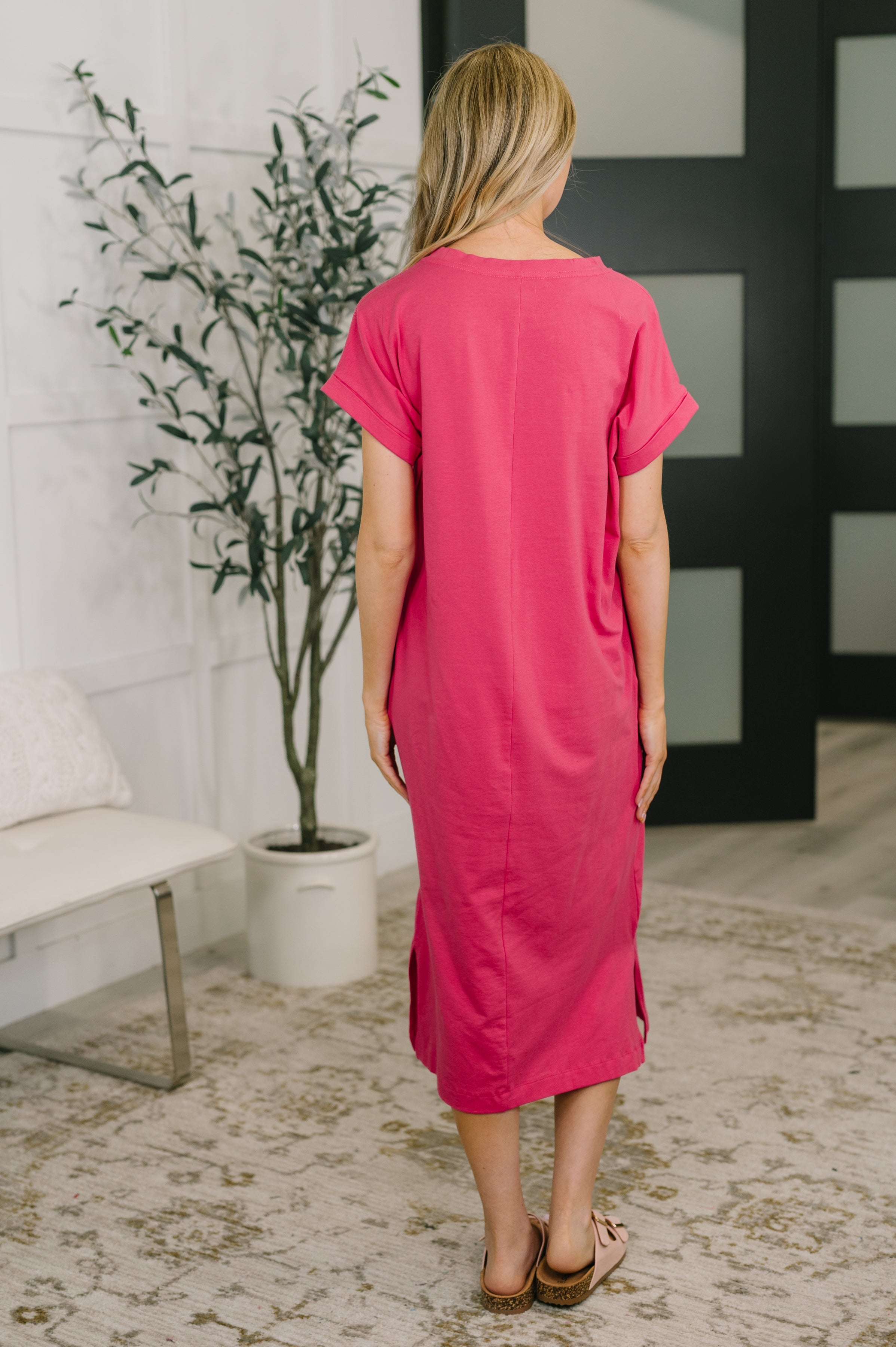 Fix You Right Up Short Sleeve Midi Dress in Hot Pink Midi Dress Ave Shops- Tilden Co.