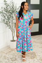 Fleurget Me Not Tiered Flutter Sleeve Dress in Aqua Womens Ave Shops- Tilden Co.