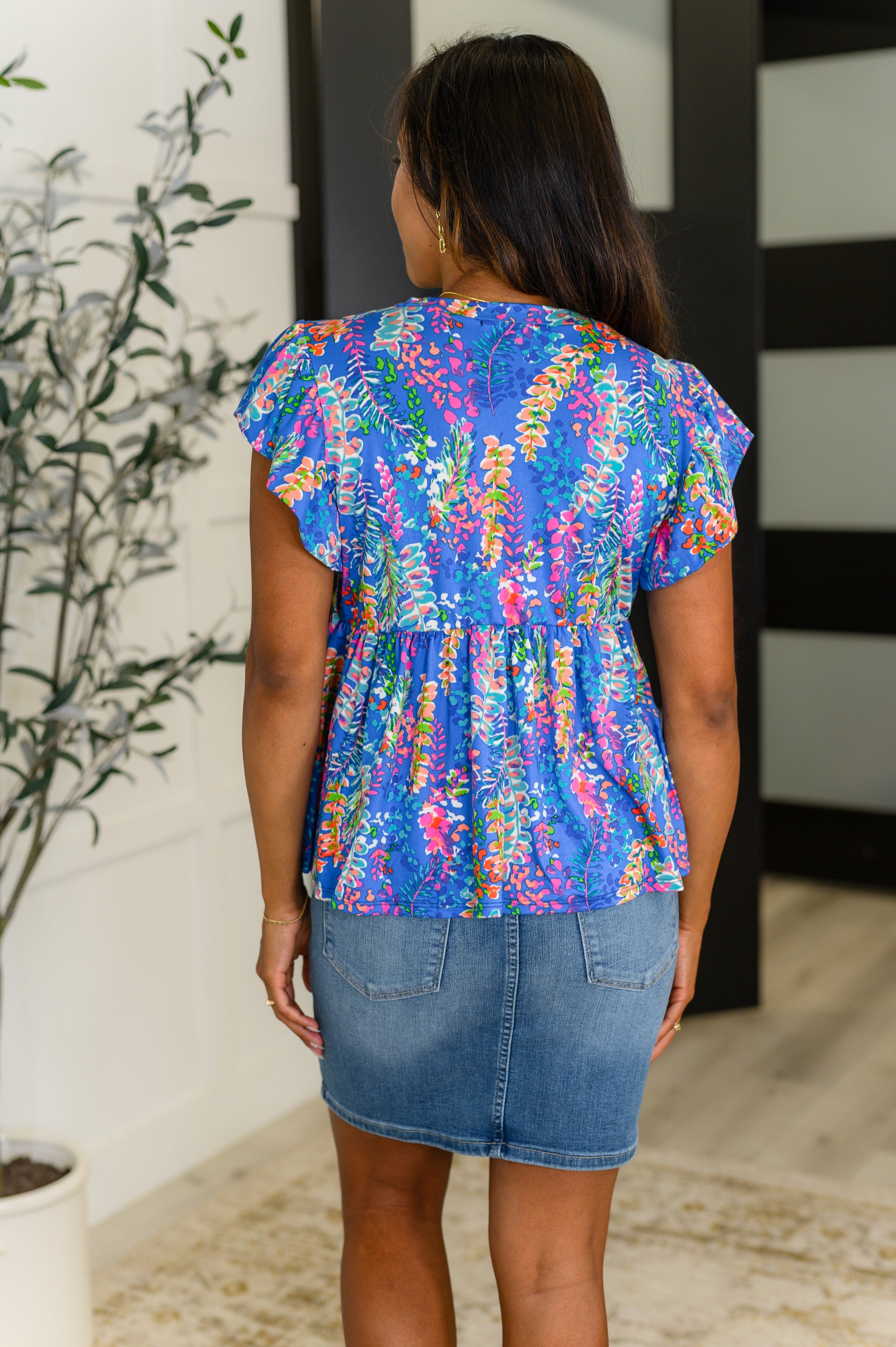 Flirt Alert Flutter Sleeve Top in Blue Womens Ave Shops- Tilden Co.