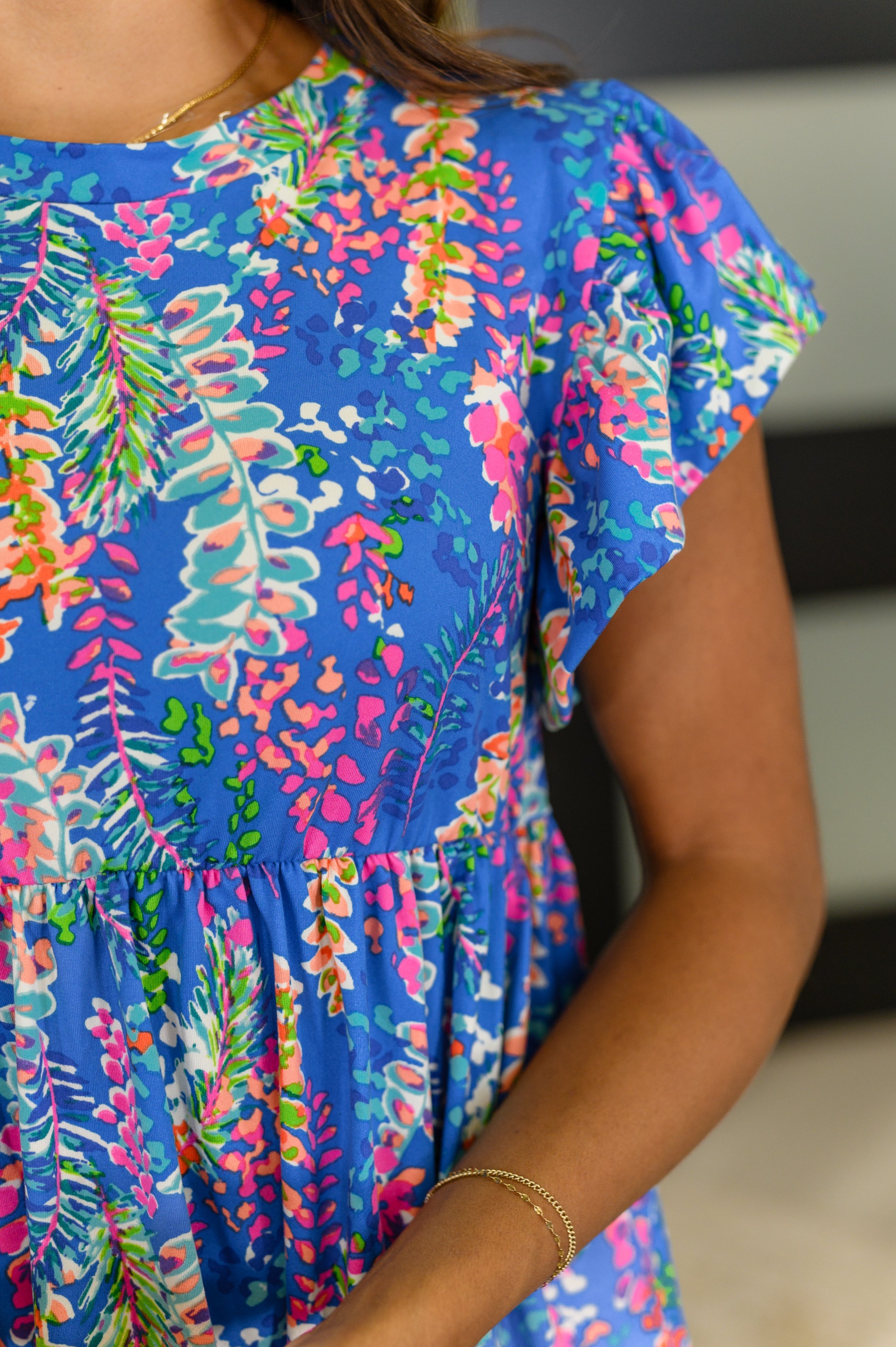 Flirt Alert Flutter Sleeve Top in Blue Womens Ave Shops- Tilden Co.