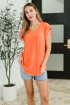 Flirtini Flutter Sleeve Top in Neon Coral Womens Ave Shops- Tilden Co.