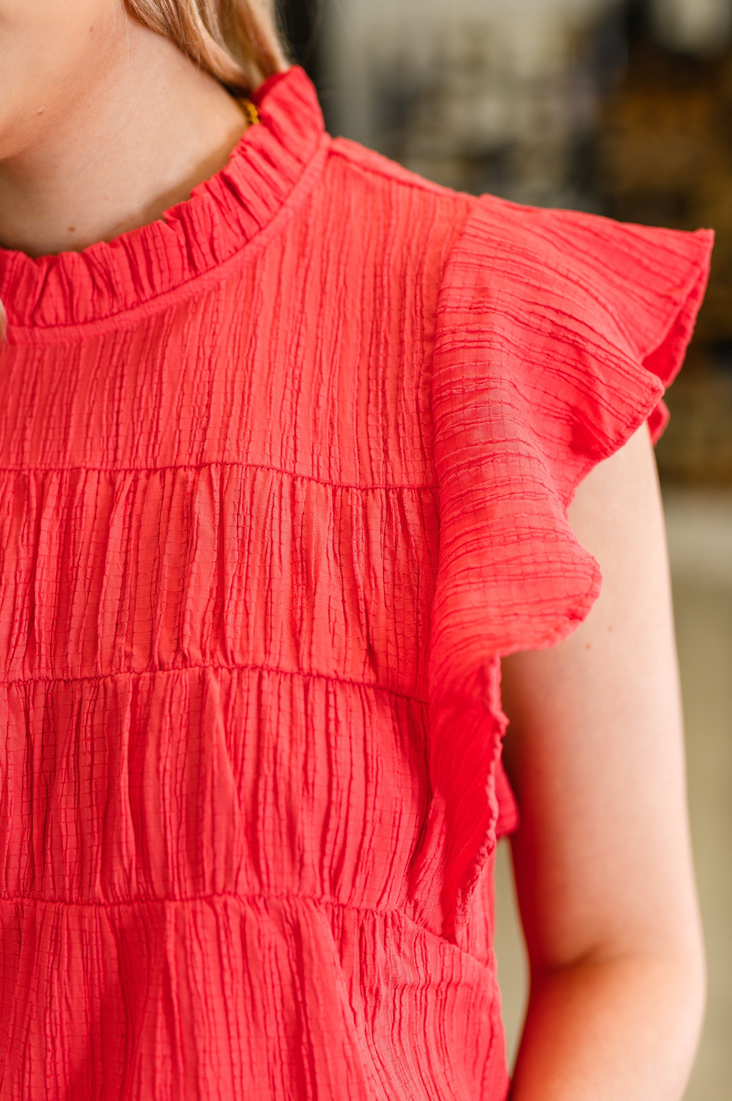 Float This Way Flutter Sleeve Blouse in Coral Womens Ave Shops- Tilden Co.