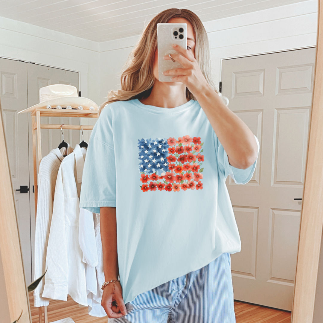 Floral Flag Graphic Tee Womens Ave Shops- Tilden Co.
