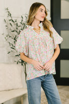 Flower Picking Notch Neck Blouse T-Shirt Ave Shops- Tilden Co.