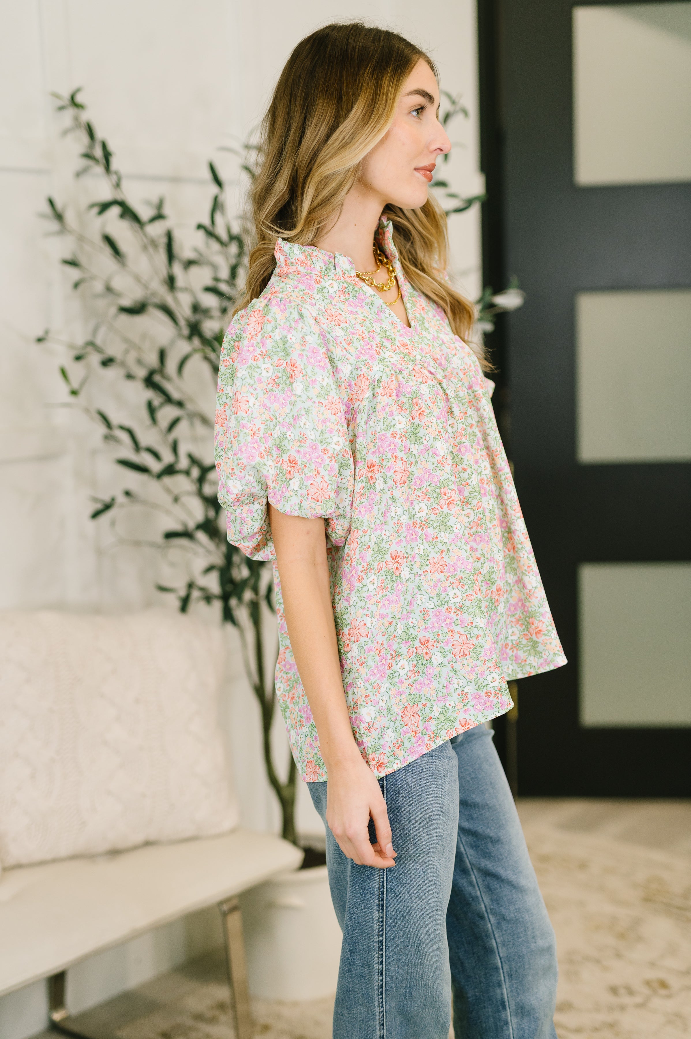 Flower Picking Notch Neck Blouse T-Shirt Ave Shops- Tilden Co.
