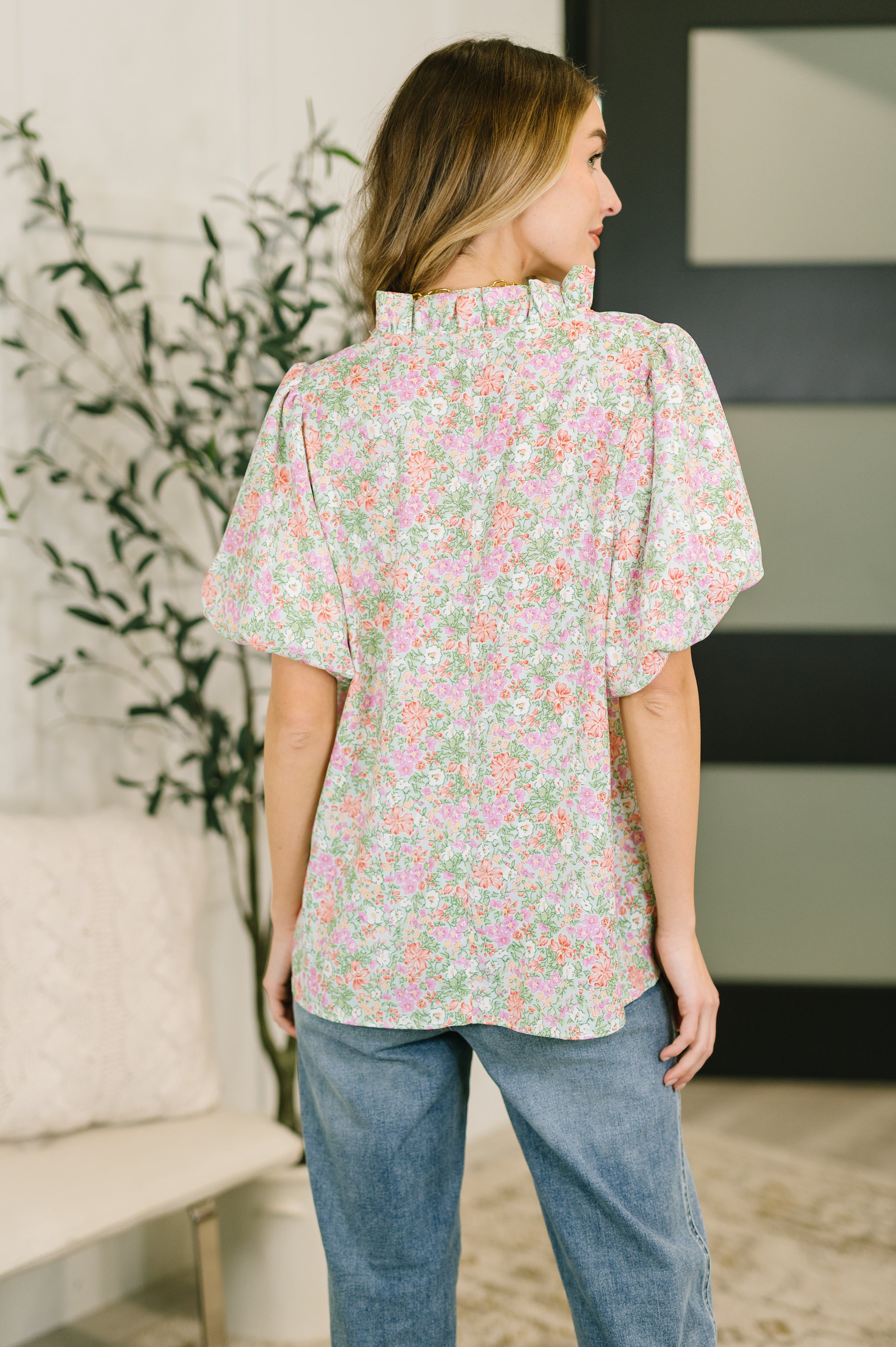 Flower Picking Notch Neck Blouse T-Shirt Ave Shops- Tilden Co.