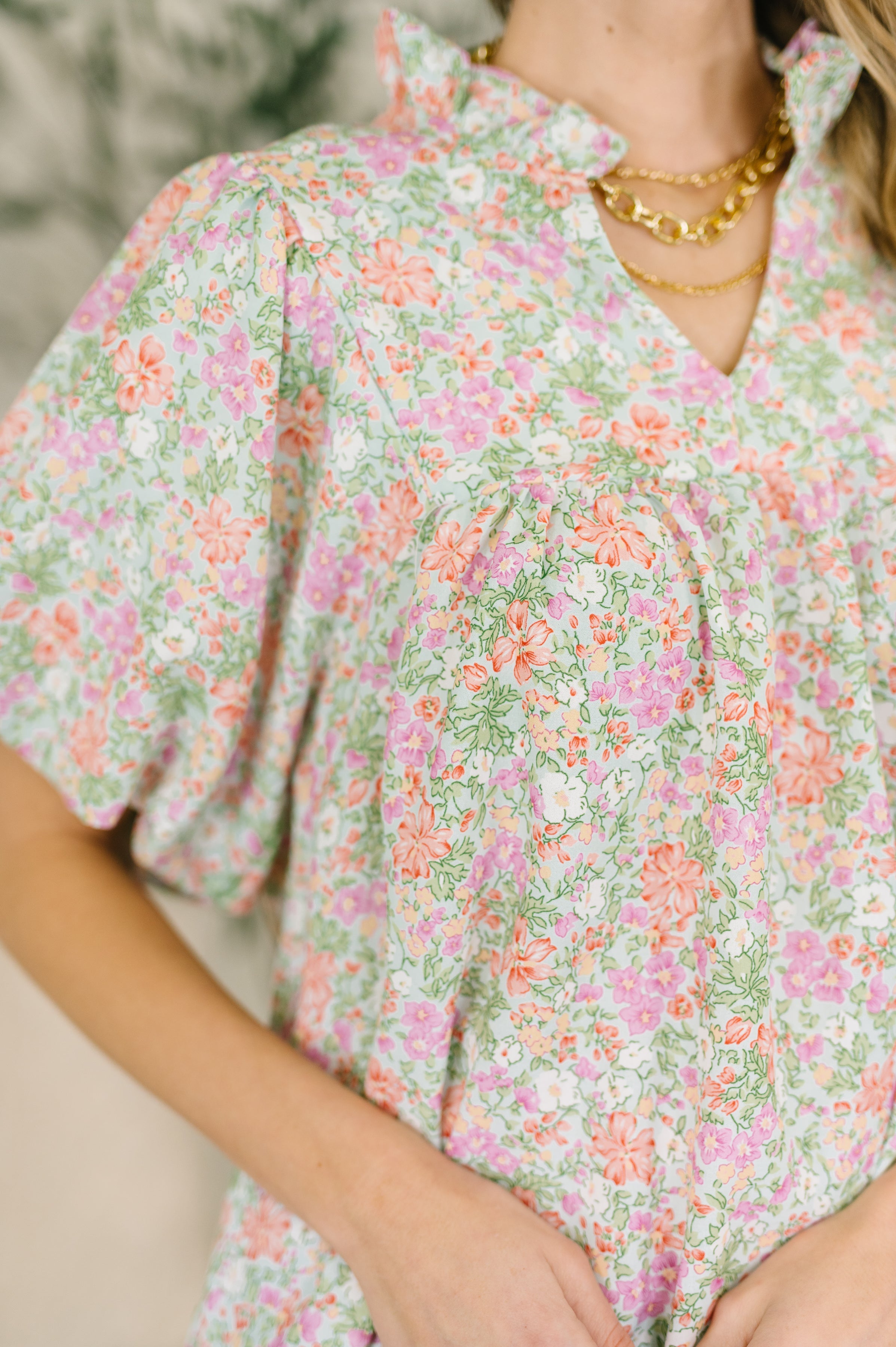 Flower Picking Notch Neck Blouse T-Shirt Ave Shops- Tilden Co.