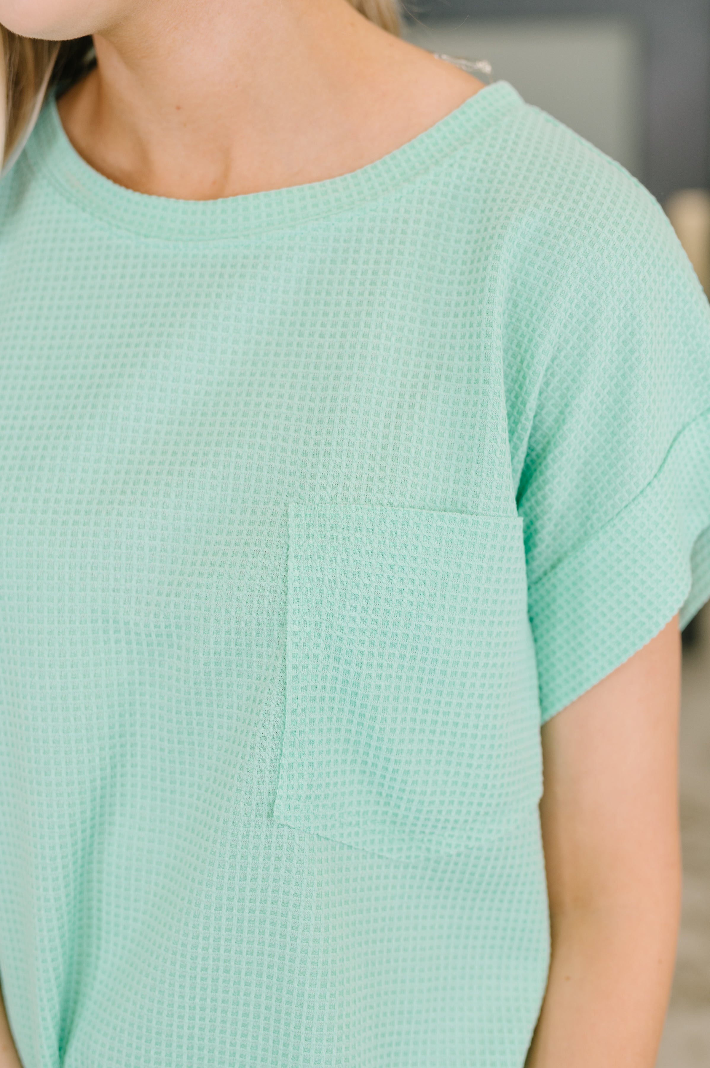 Foundation First Waffle Knit Relaxed Tee in Mint Womens Ave Shops- Tilden Co.