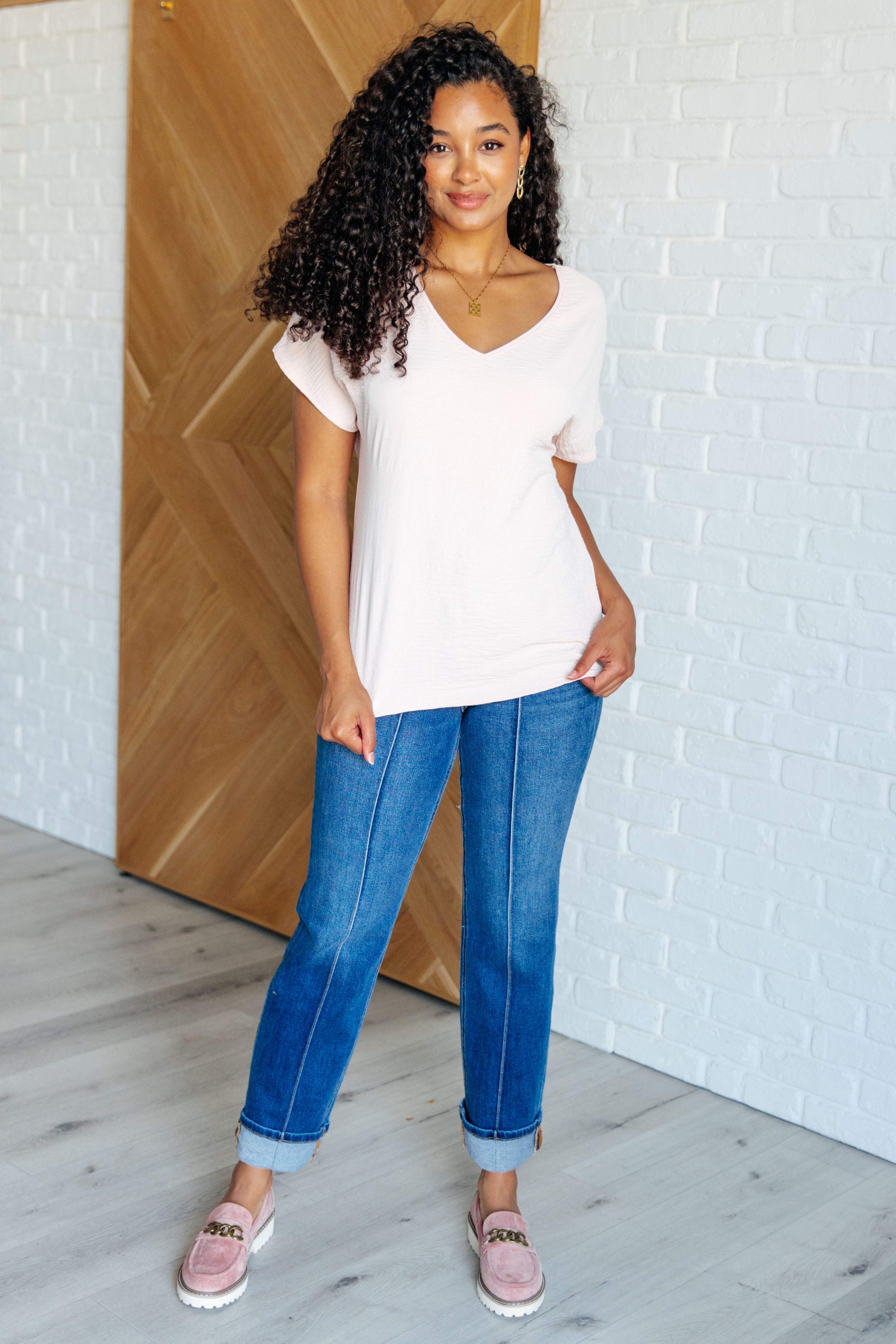 Frequently Asked Questions V-Neck Top in Blush Tops Ave Shops- Tilden Co.