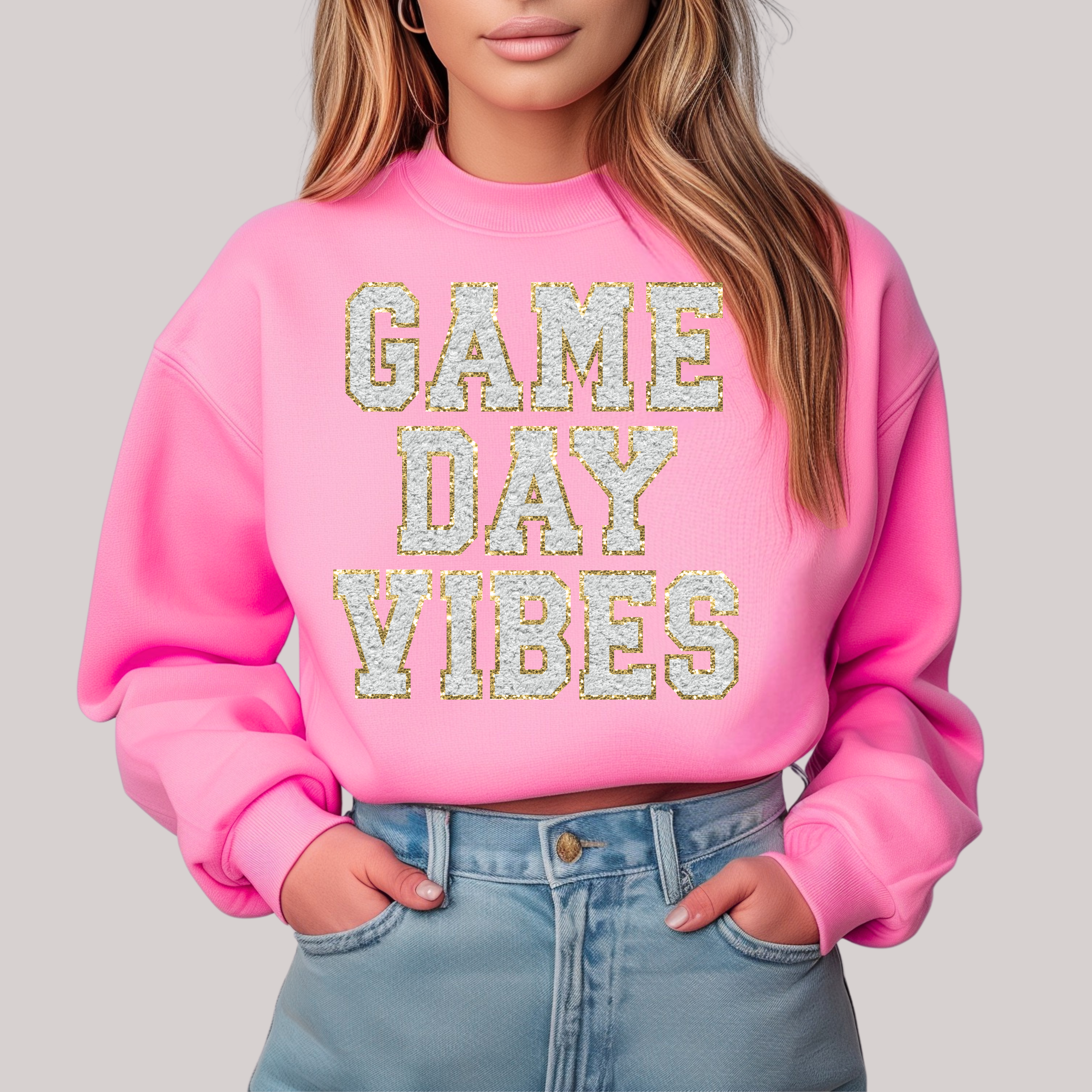 Gameday Chenille Vibes in Pink Sweatshirt Sweater Ave Shops- Tilden Co.