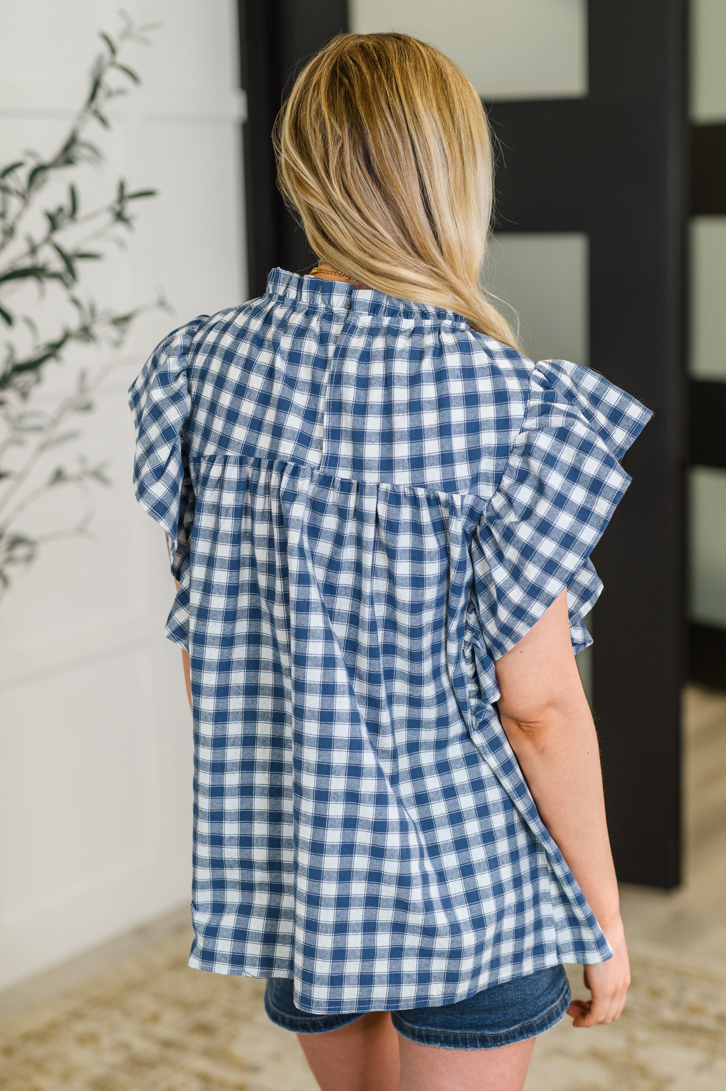 Garden at Goldenhour Flutter Sleeve Blouse in Blue Womens Ave Shops- Tilden Co.
