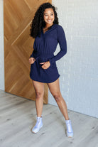 Getting Out Long Sleeve Hoodie Romper in Navy    Jumpsuits & Rompers Ave Shops- Tilden Co.