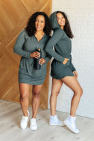 Getting Out Long Sleeve Hoodie Romper in Smoked Spruce    Jumpsuits & Rompers Ave Shops- Tilden Co.