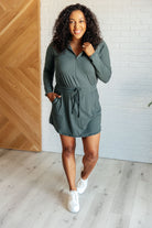 Getting Out Long Sleeve Hoodie Romper in Smoked Spruce    Jumpsuits & Rompers Ave Shops- Tilden Co.