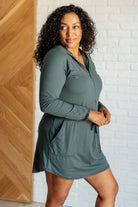 Getting Out Long Sleeve Hoodie Romper in Smoked Spruce    Jumpsuits & Rompers Ave Shops- Tilden Co.