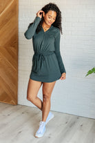 Getting Out Long Sleeve Hoodie Romper in Smoked Spruce    Jumpsuits & Rompers Ave Shops- Tilden Co.