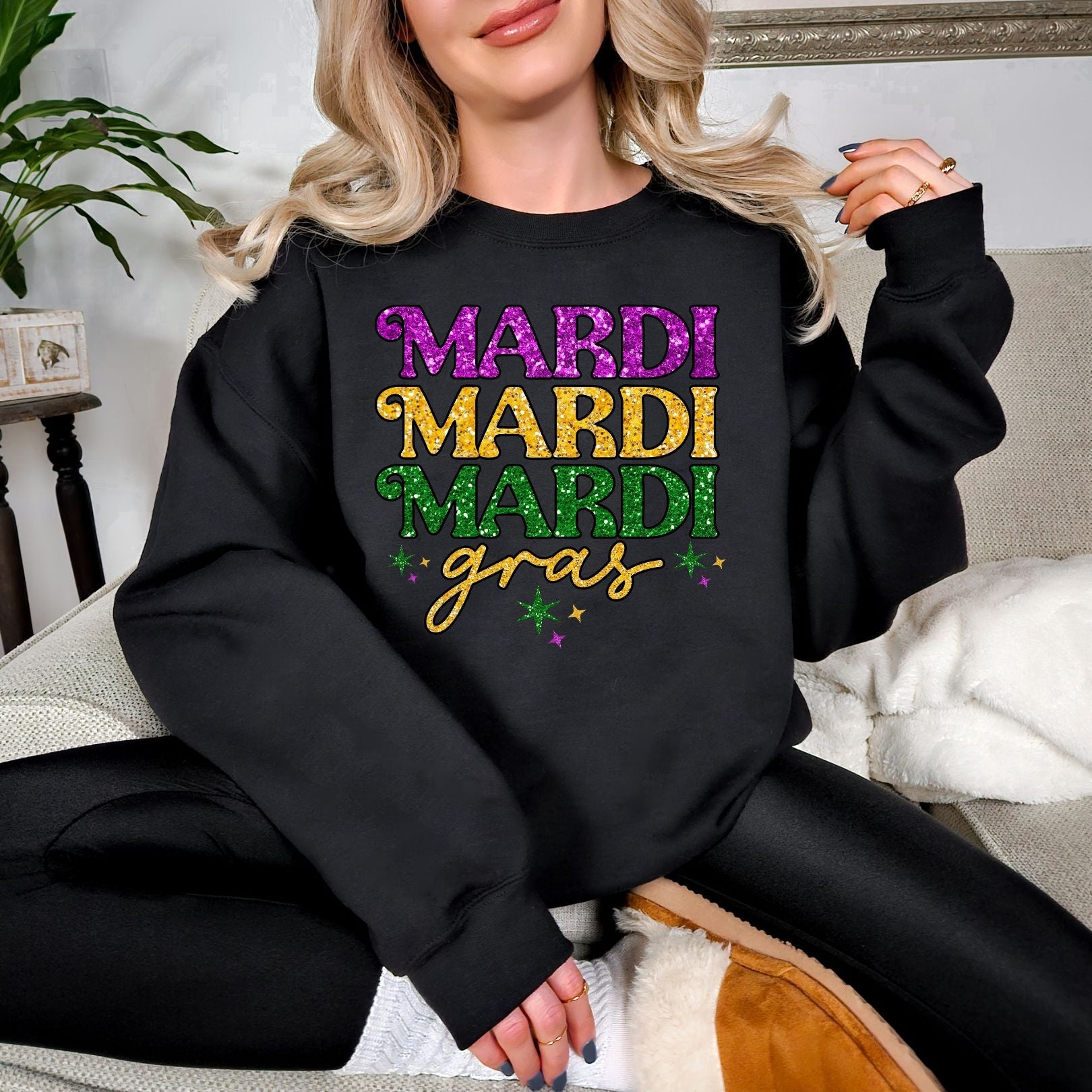 Mardi Gras Glitter Graphic Sweatshirt Womens Ave Shops- Tilden Co.