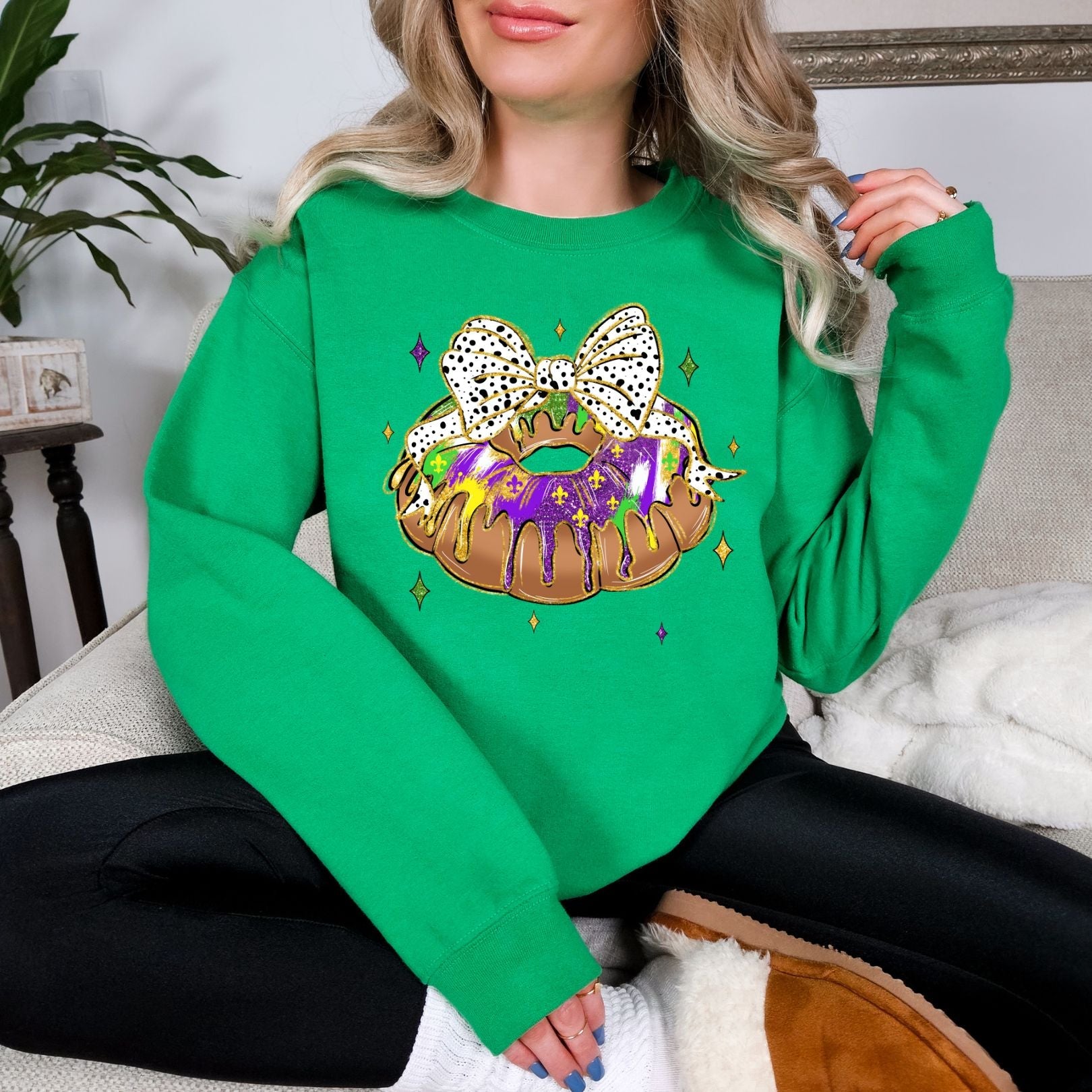 King Cake Bow Graphic Sweatshirt Womens Ave Shops- Tilden Co.