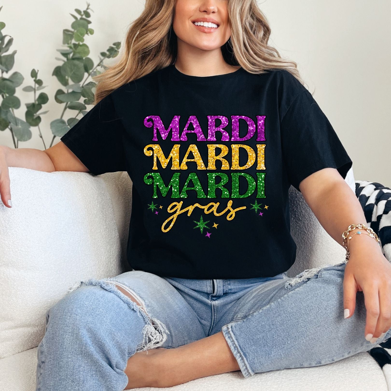 Mardi Gras Glitter Graphic Tee Womens Ave Shops- Tilden Co.