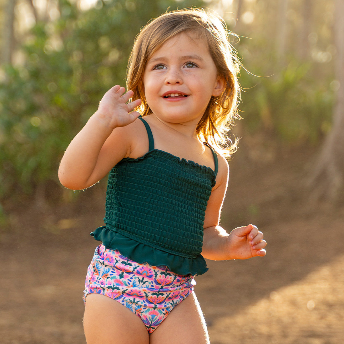 Smocked Tankini Top (Girls) Palm Green / 2T Palm Green 2T Janela Bay- Tilden Co.