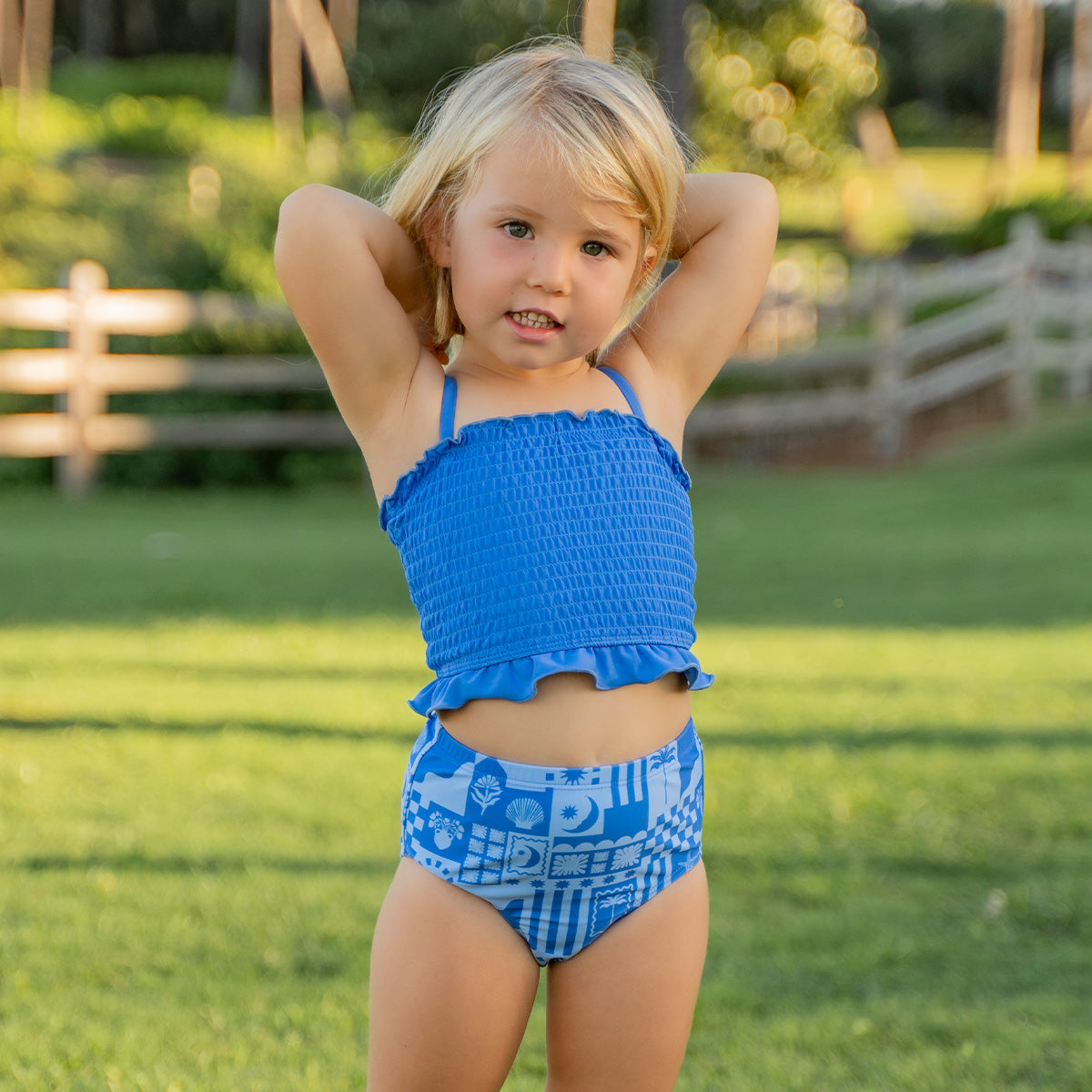 Smocked Tankini Top (Girls) Periwinkle / 2T Periwinkle 2T Janela Bay- Tilden Co.