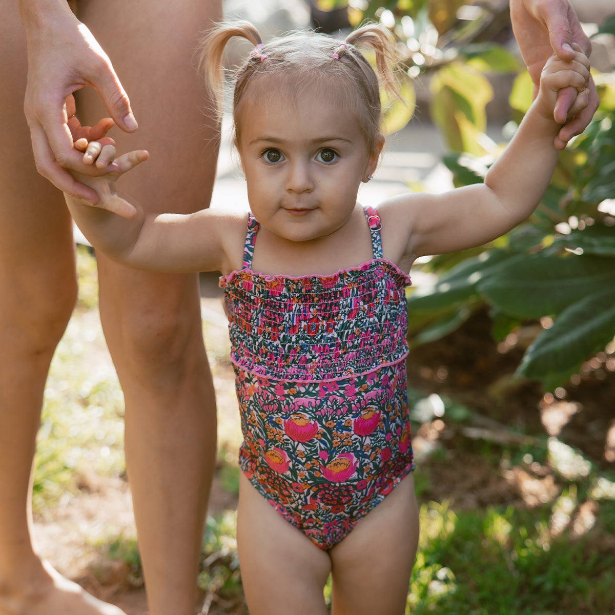 Smocked One Piece Swimsuit (Girls) Garden of Fuchsia / 2T Garden of Fuchsia 2T Janela Bay- Tilden Co.