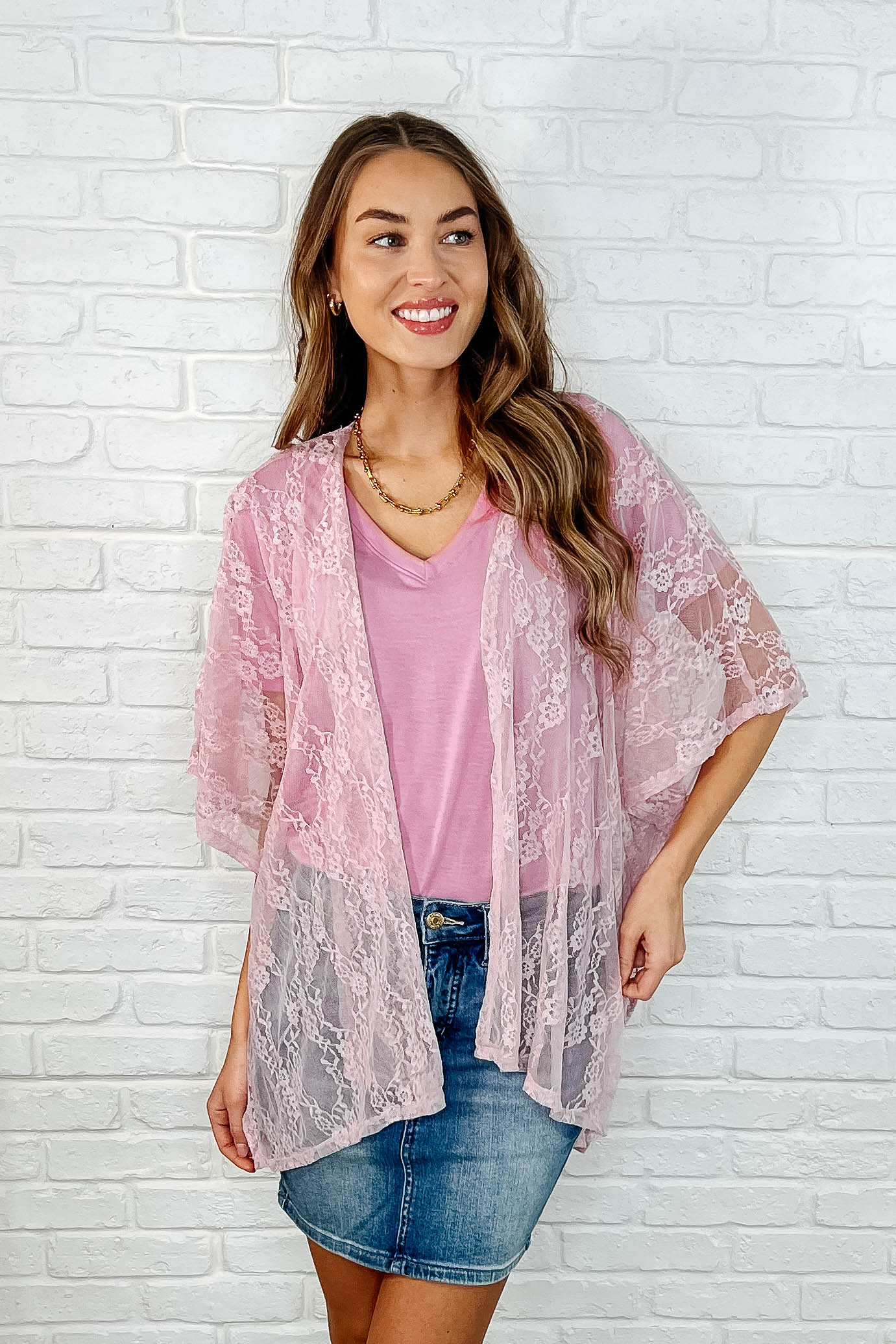Good Days Ahead Lace Kimono In Mauve Layers Ave Shops- Tilden Co.