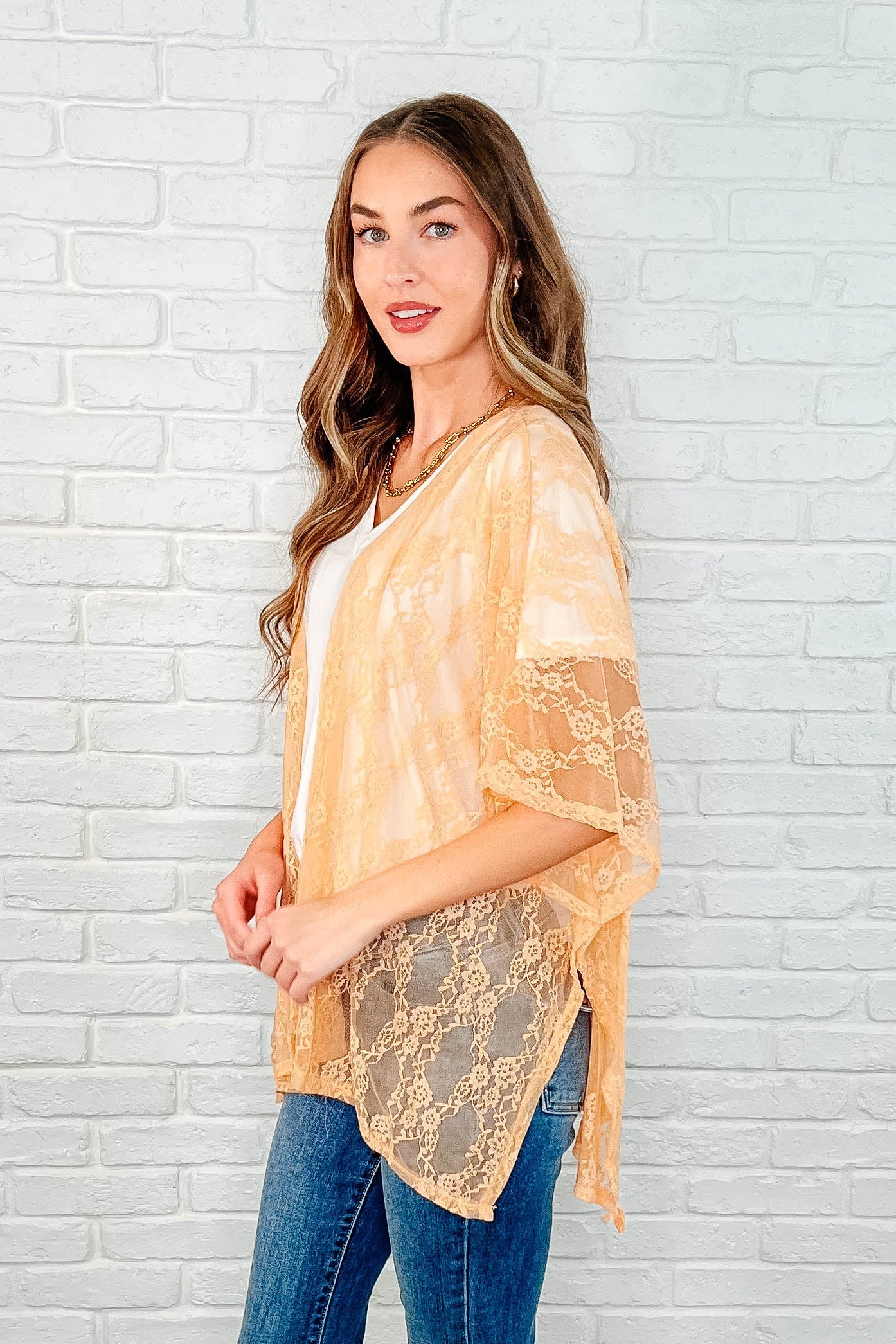 Good Days Ahead Lace Kimono In Peach Layers Ave Shops- Tilden Co.