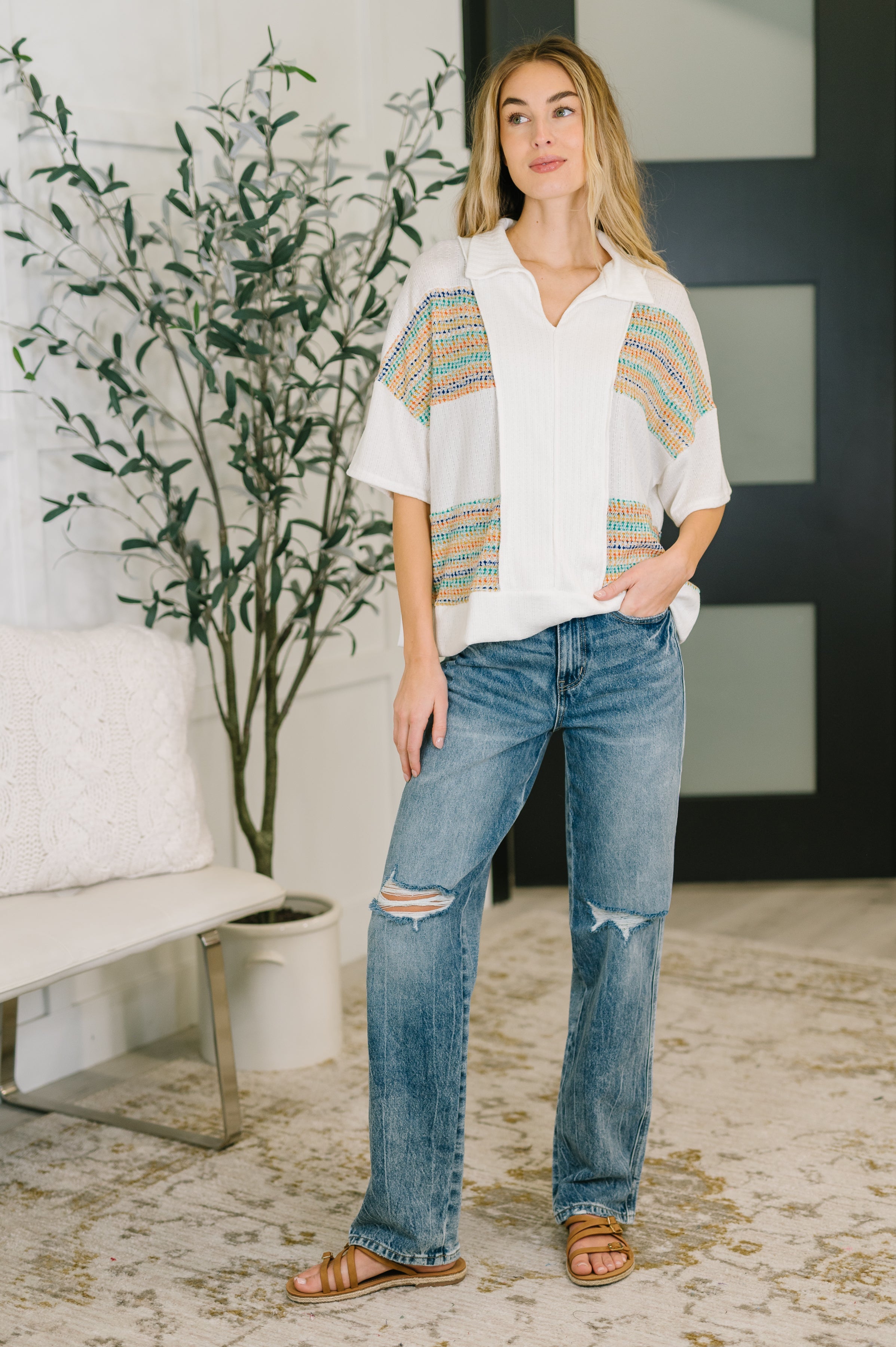 Good For Me Collared Knit Top T-Shirt Ave Shops- Tilden Co.