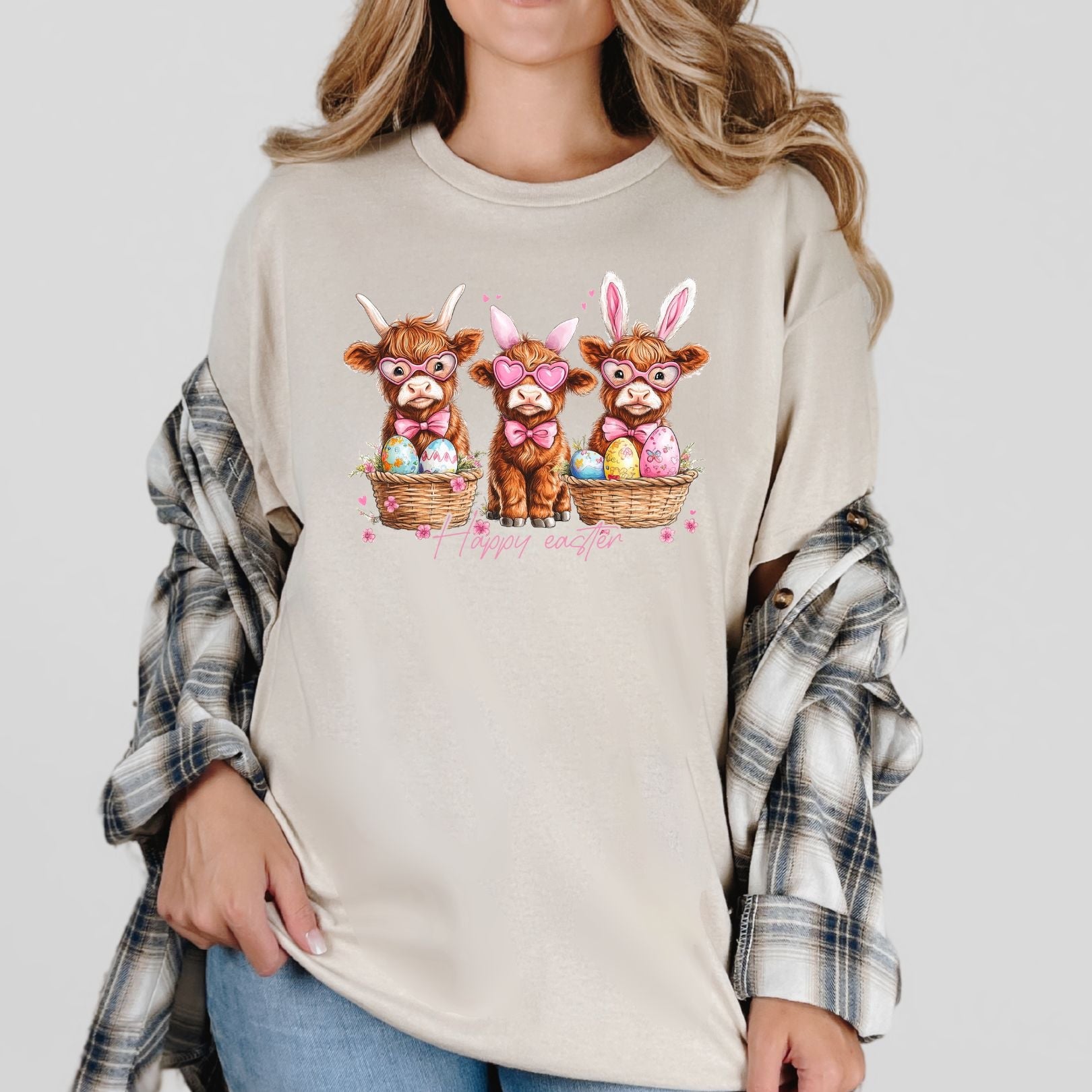 Easter Basket Highland Cow Graphic Tee Womens Ave Shops- Tilden Co.