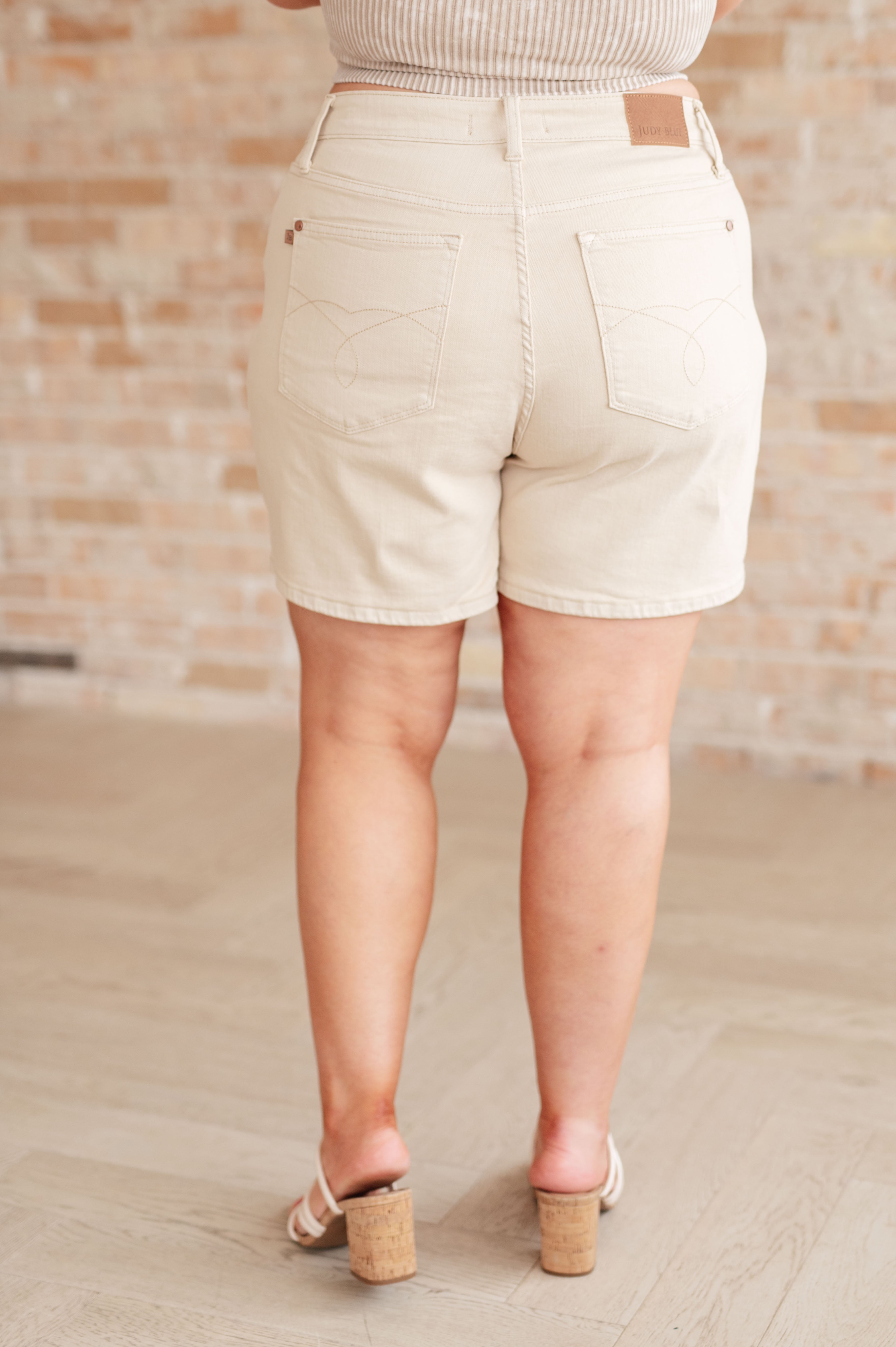 Greta High Rise Garment Dyed Shorts in Bone Denim Ave Shops- Tilden Co.