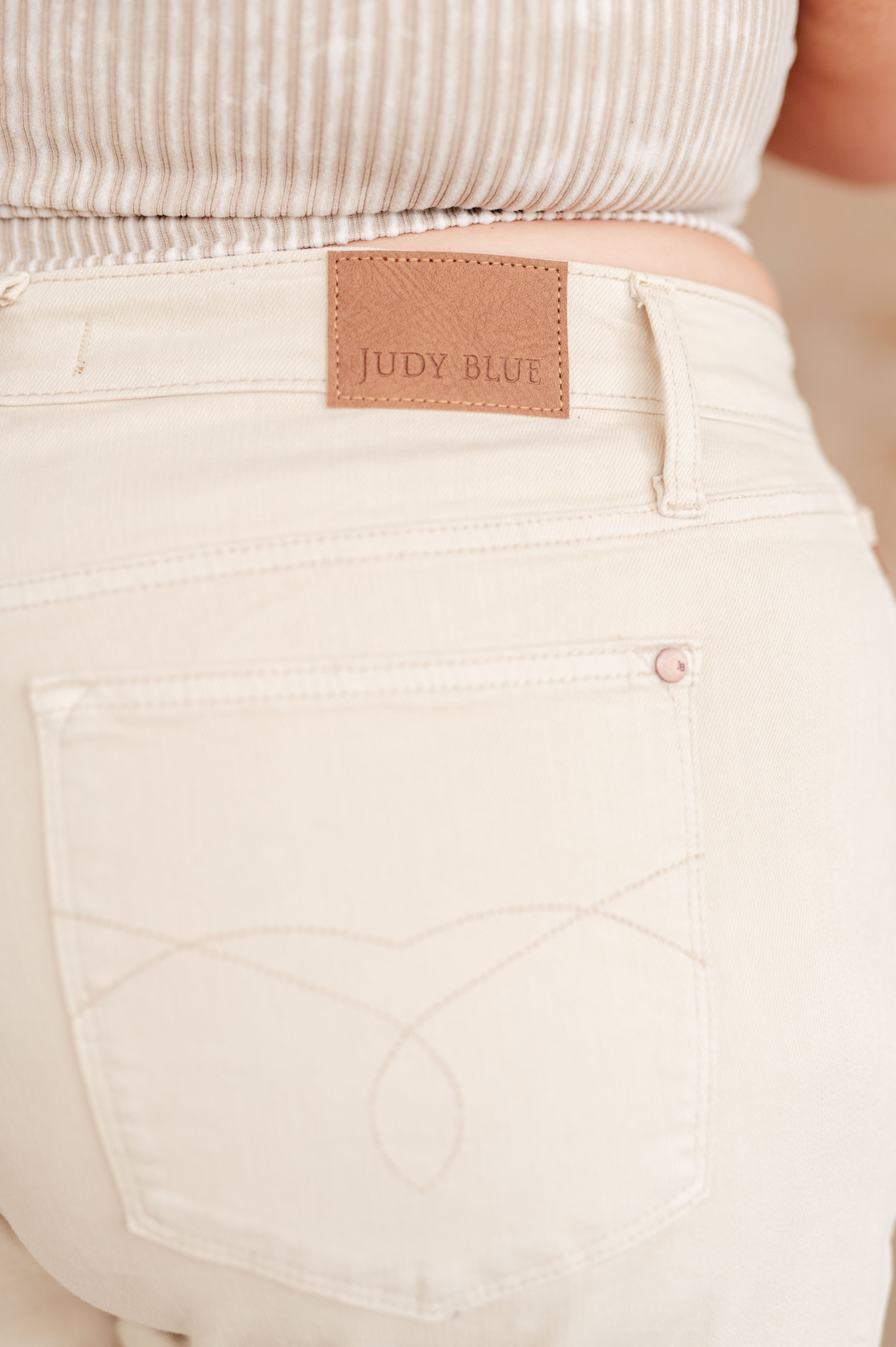 Greta High Rise Garment Dyed Shorts in Bone Denim Ave Shops- Tilden Co.
